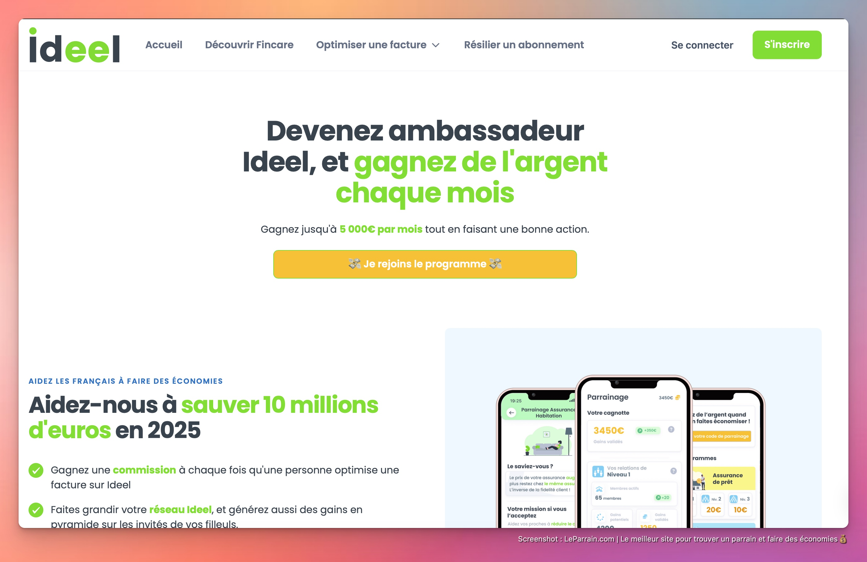 Capture d'écran 1 du programme de parrainage Ideel