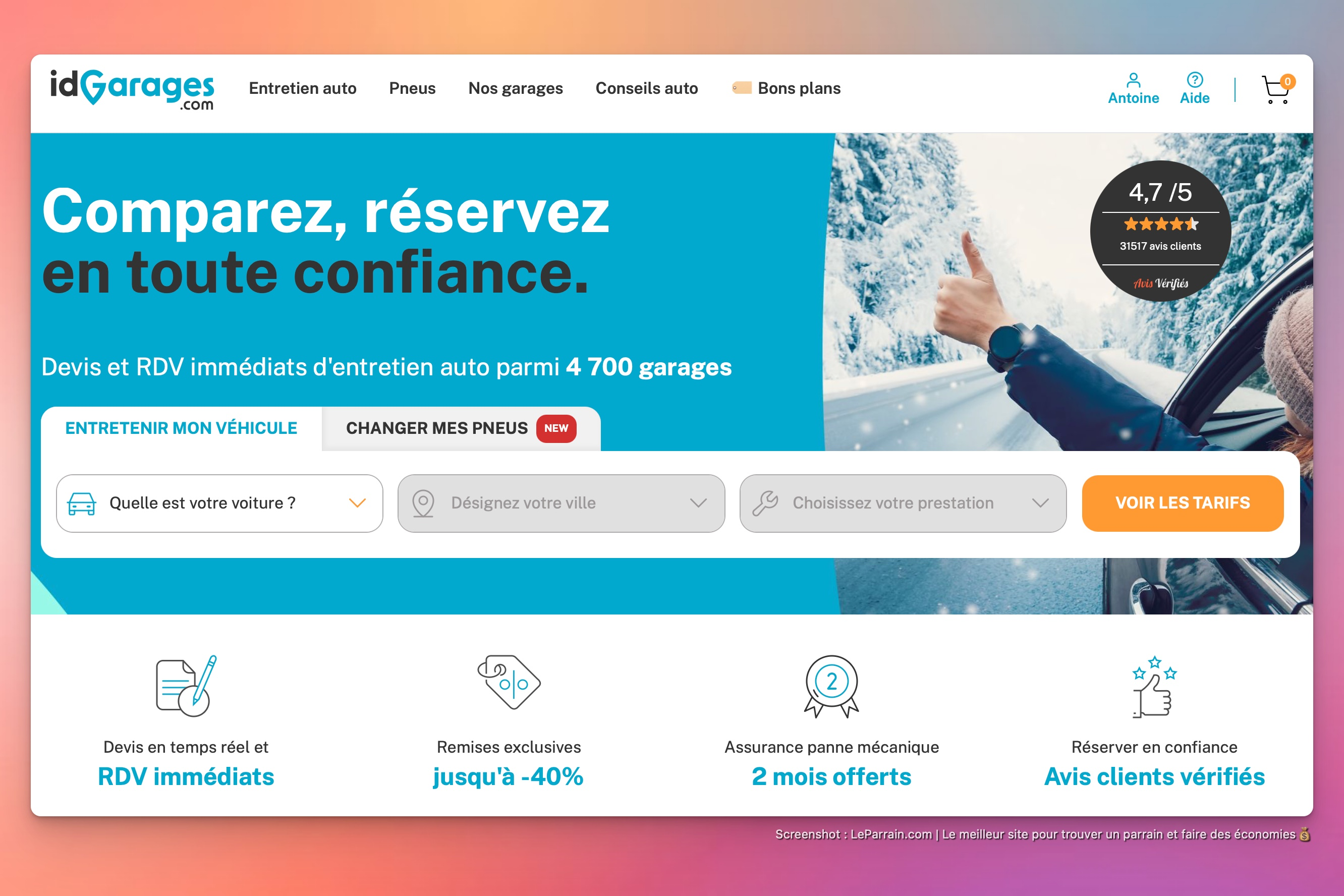 Capture d'écran 1 du programme de parrainage idGarages