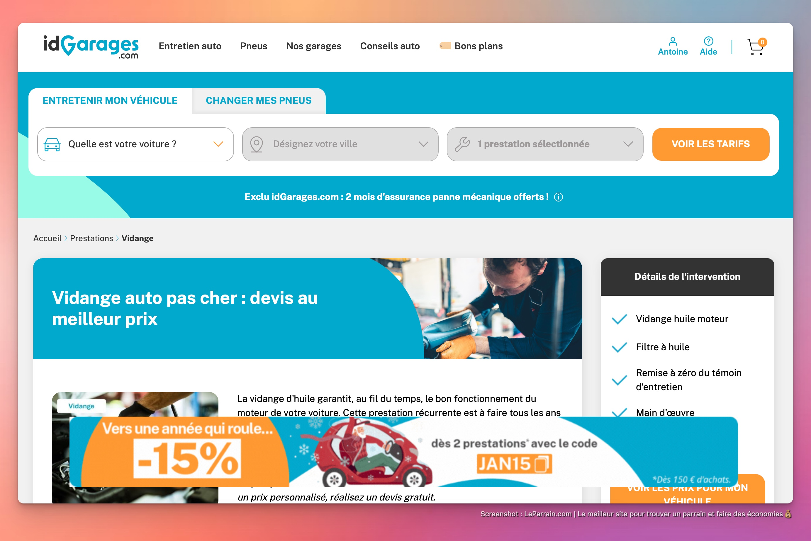 Capture d'écran 2 du programme de parrainage idGarages