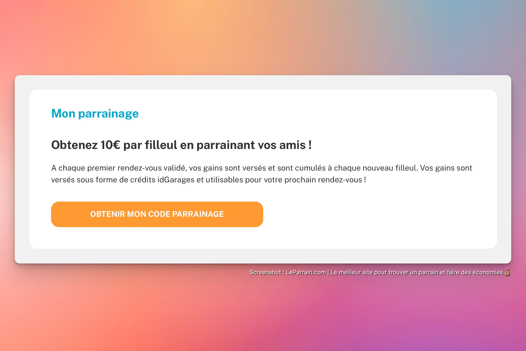 Capture d'écran 5 du programme de parrainage idGarages