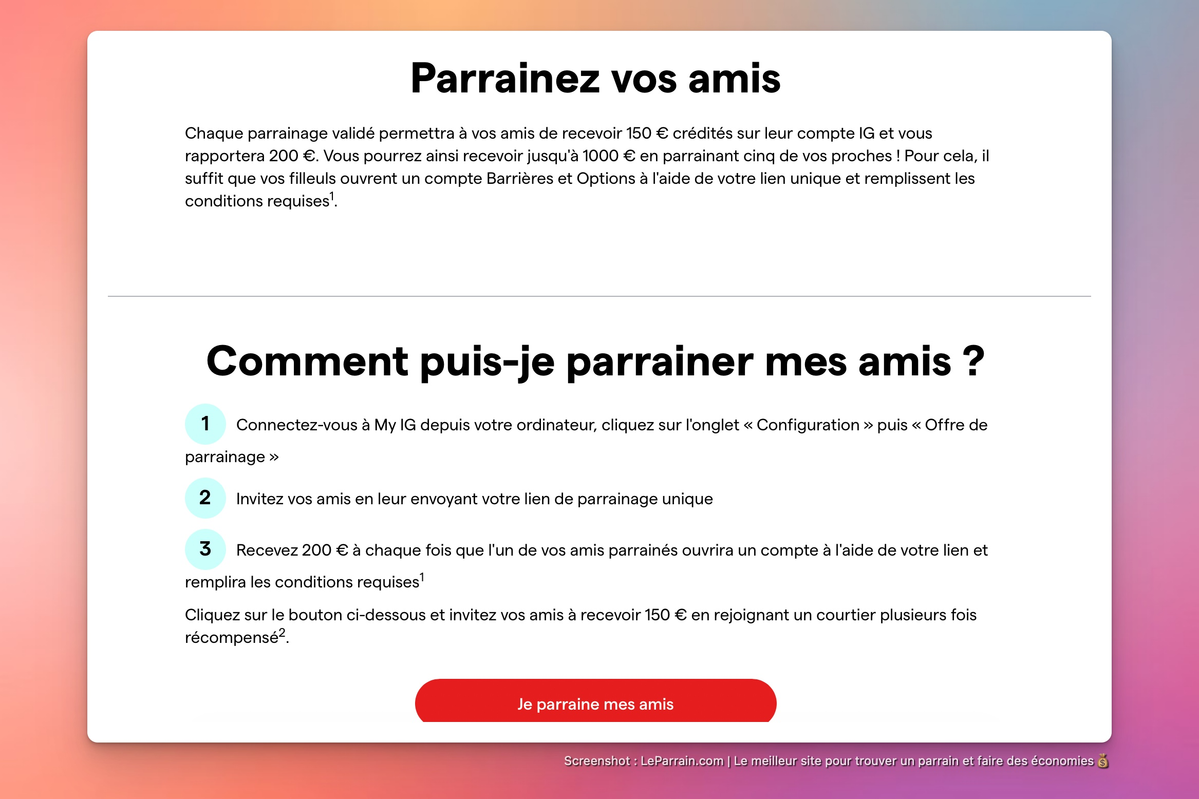 Capture d'écran 1 du programme de parrainage IG