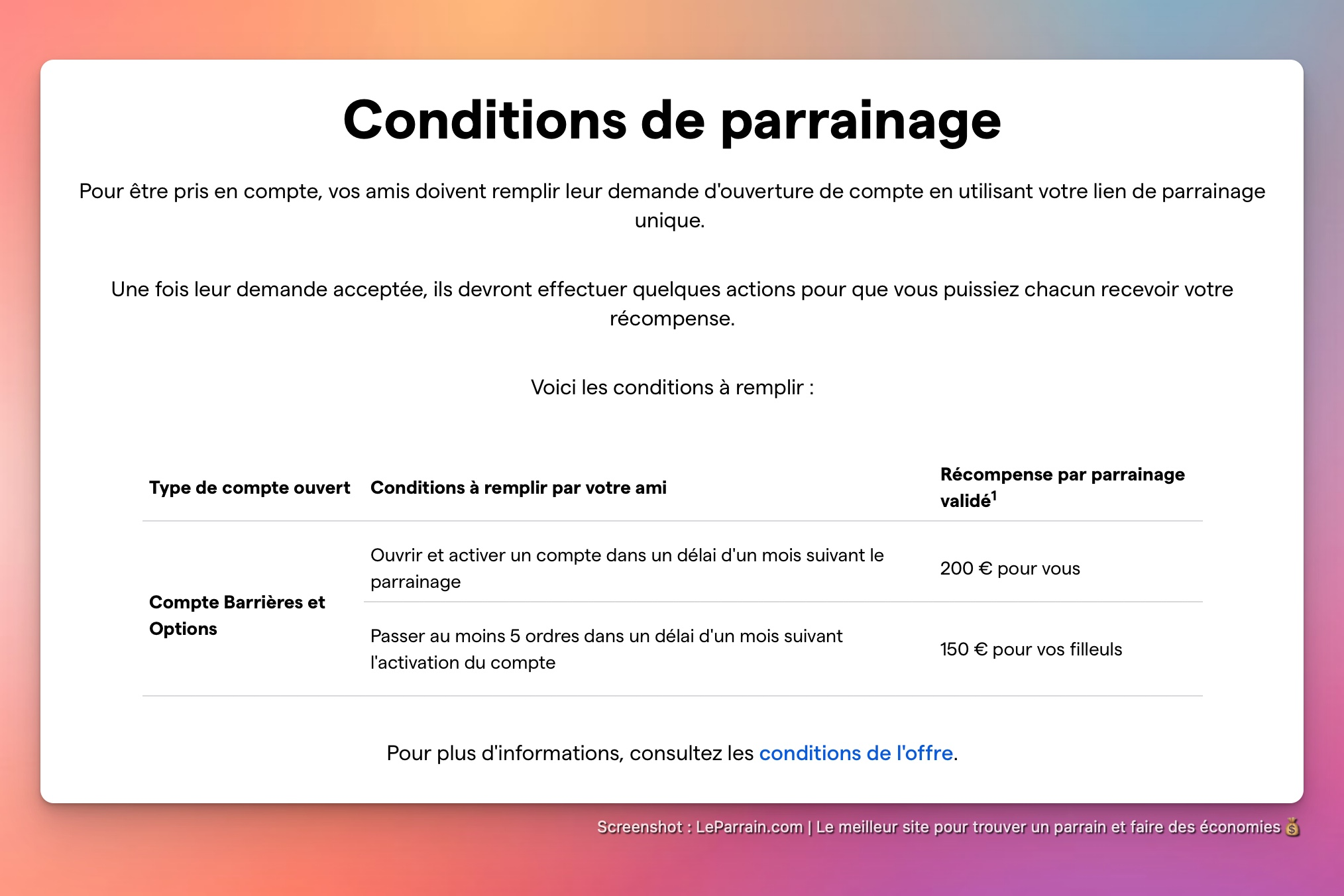 Capture d'écran 2 du programme de parrainage IG