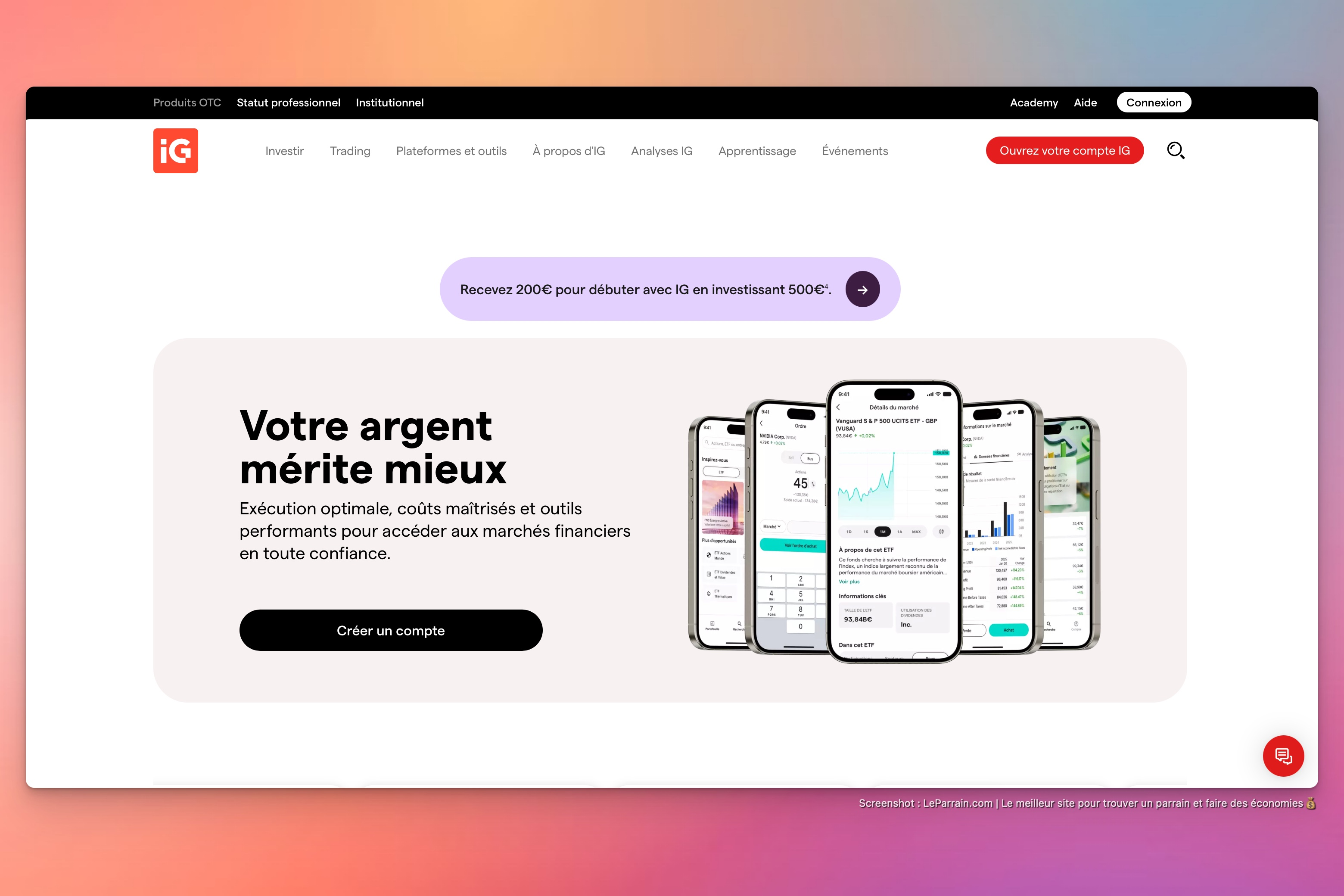 Capture d'écran 3 du programme de parrainage IG