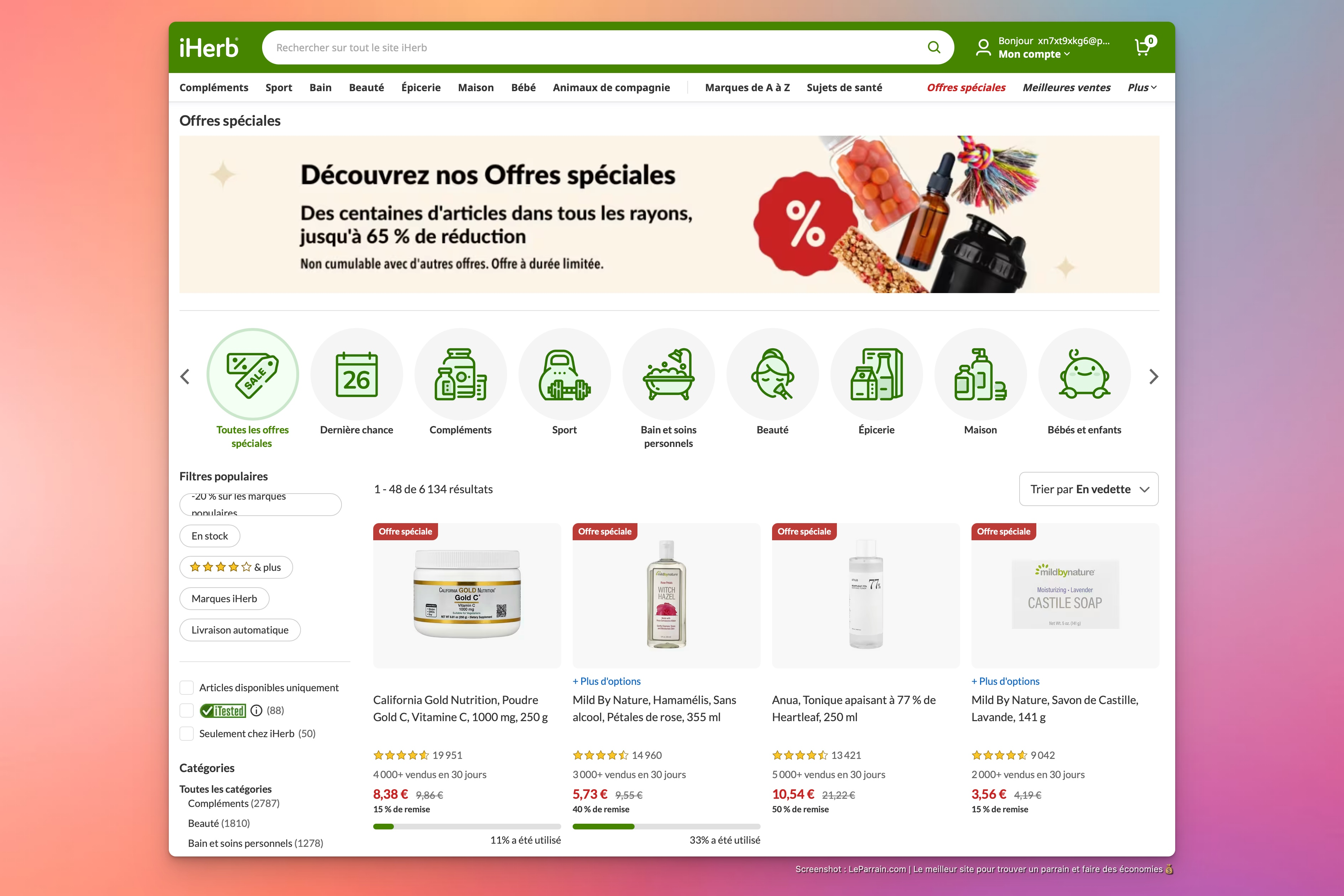 Capture d'écran 1 du programme de parrainage iHerb