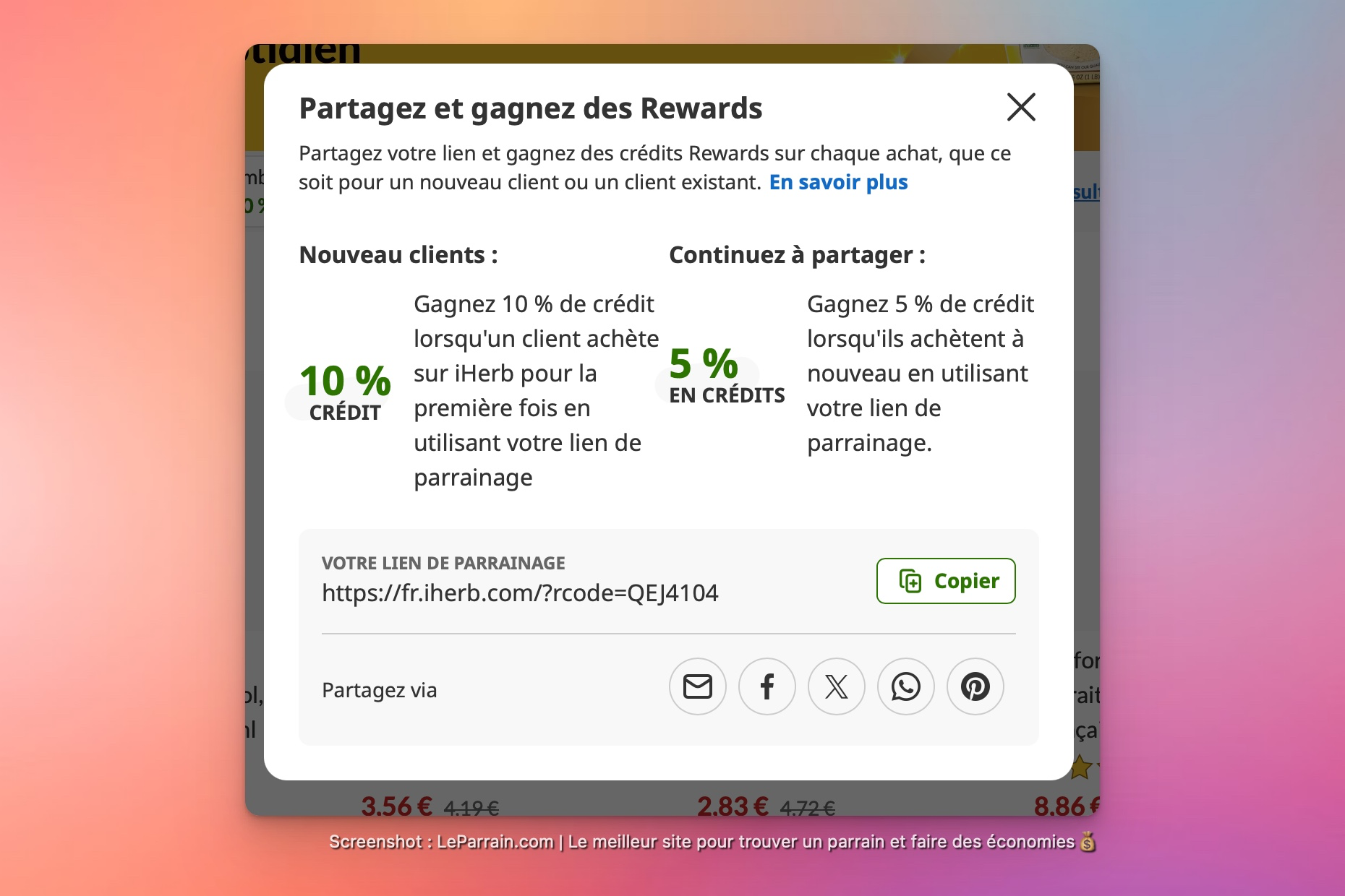 Capture d'écran 3 du programme de parrainage iHerb
