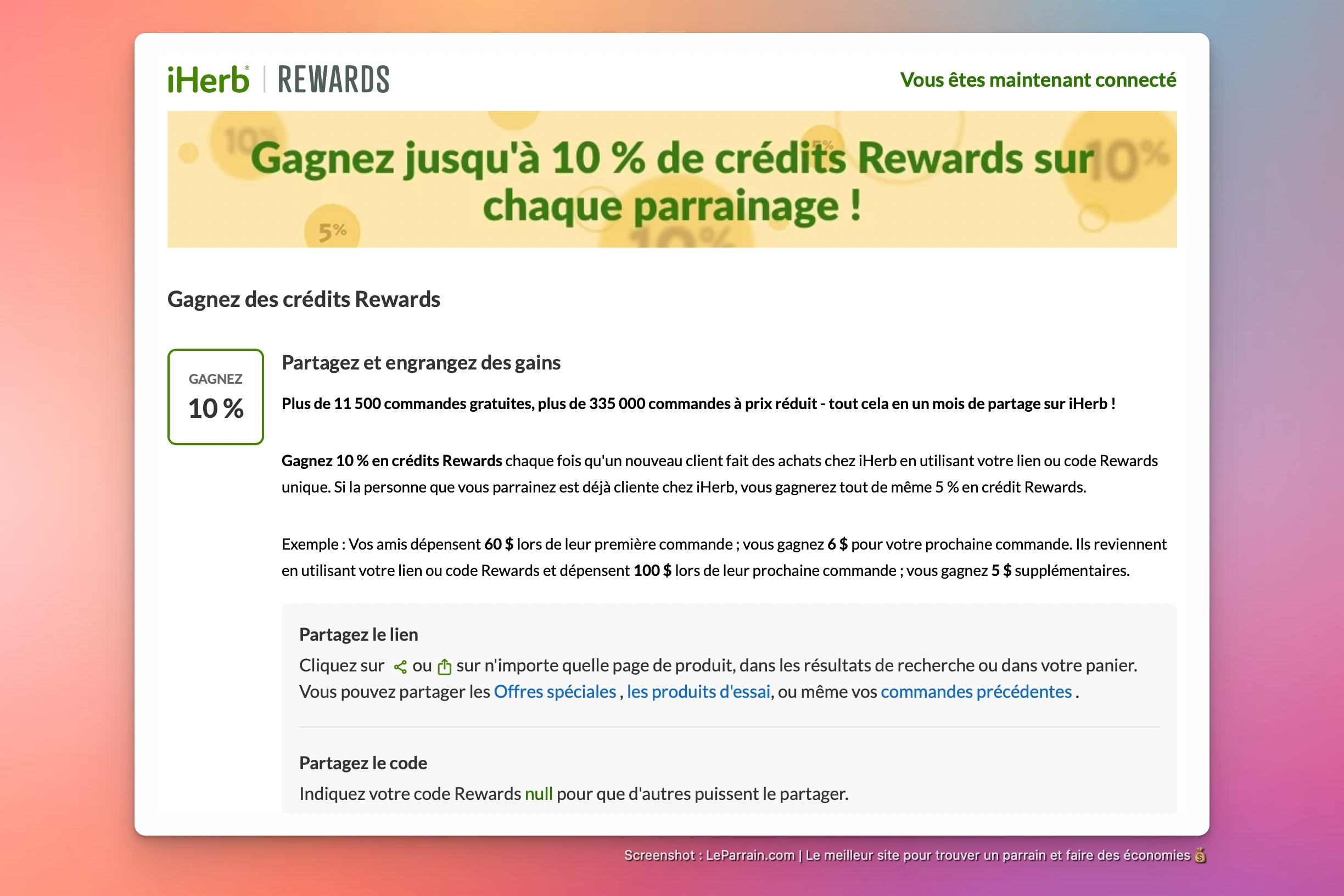 Capture d'écran 5 du programme de parrainage iHerb