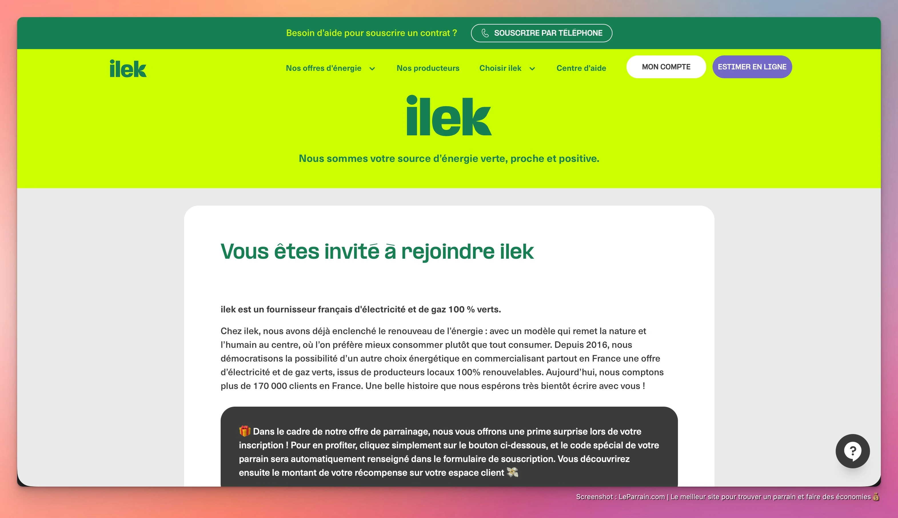 Capture d'écran 1 du programme de parrainage Ilek