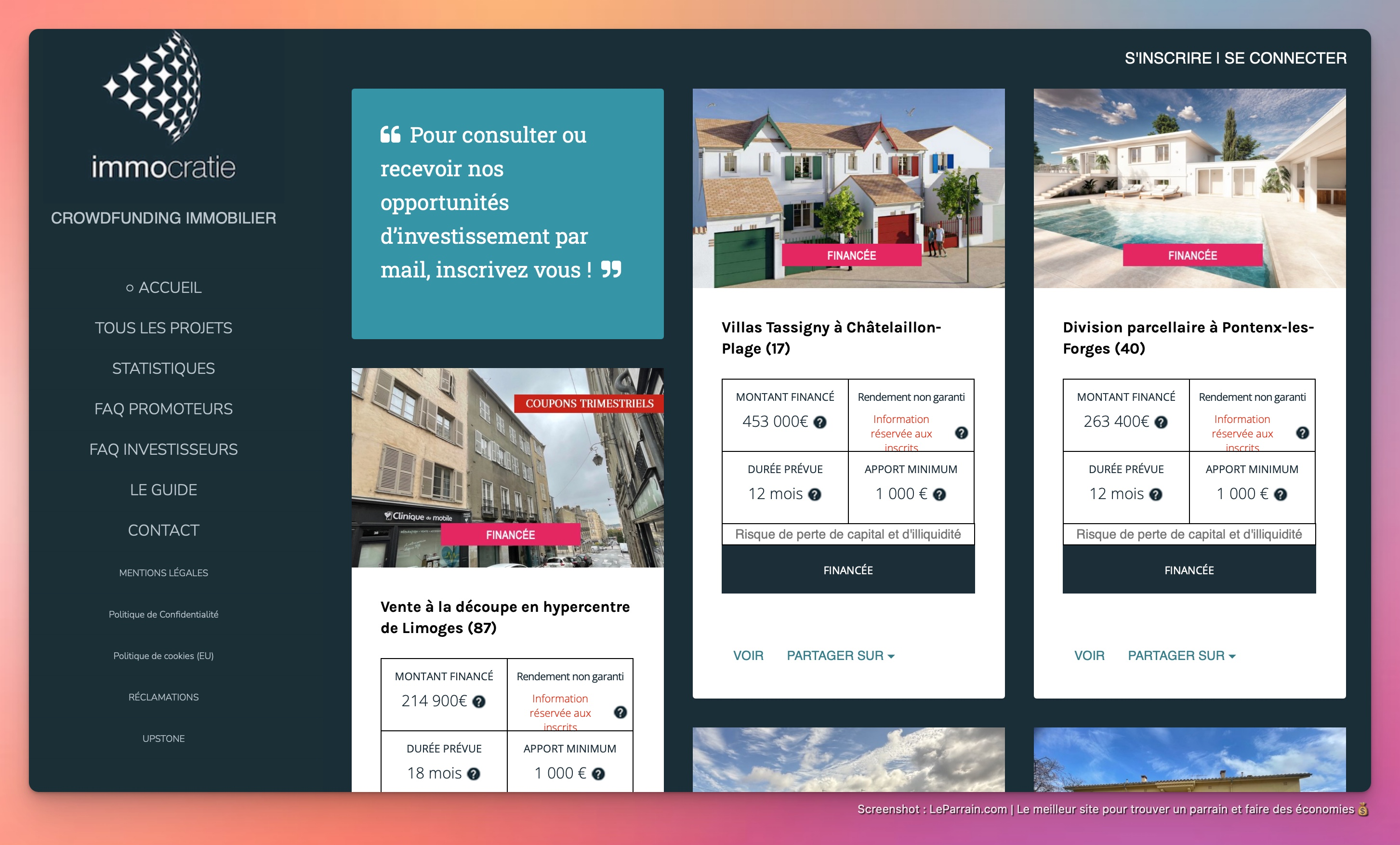 Capture d'écran 2 du programme de parrainage Immocratie