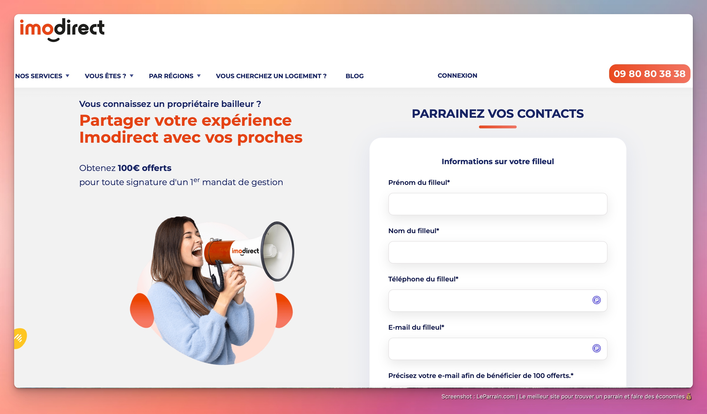 Capture d'écran 1 du programme de parrainage Imodirect