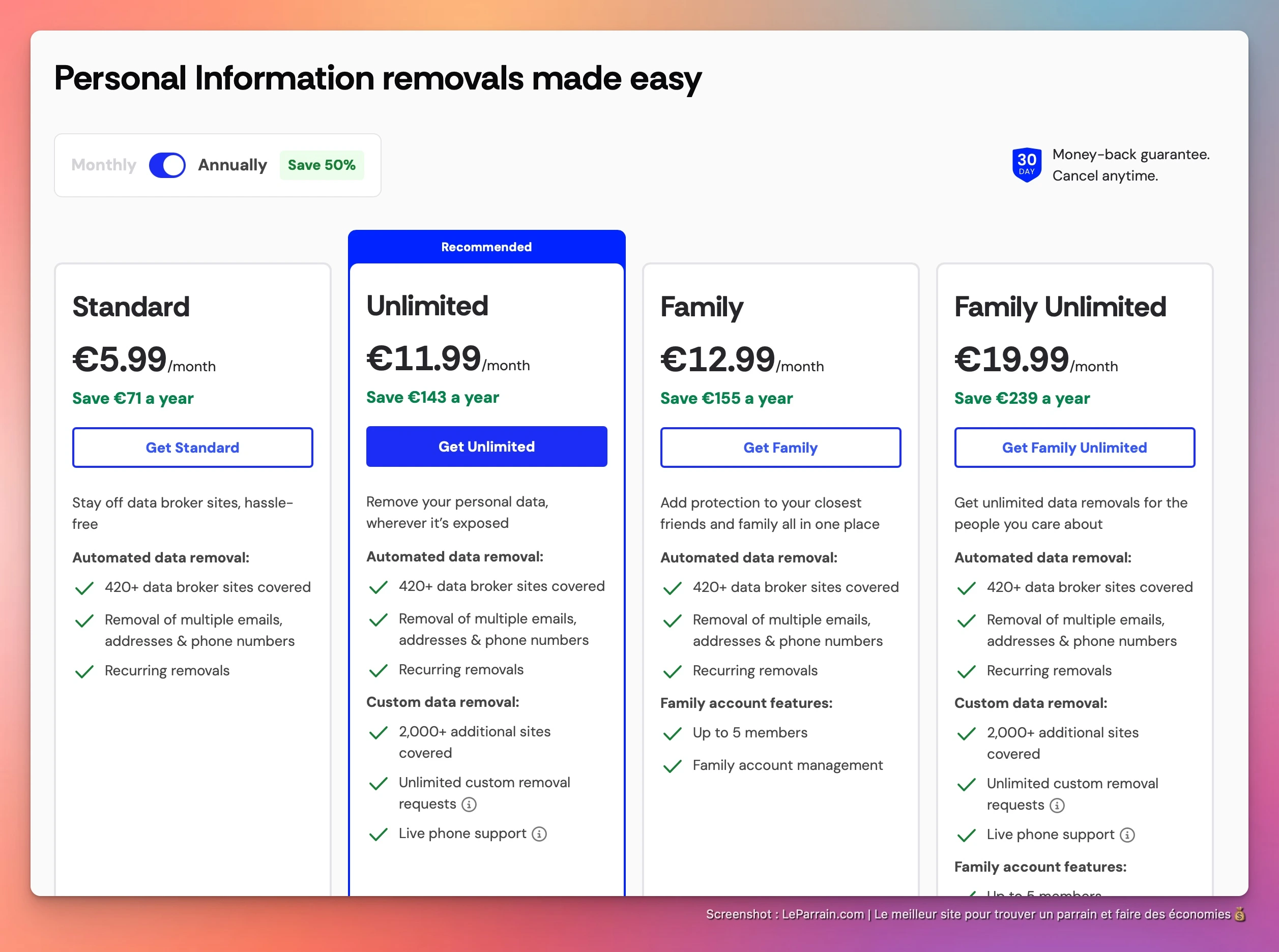 Capture d'écran 1 du programme de parrainage Incogni