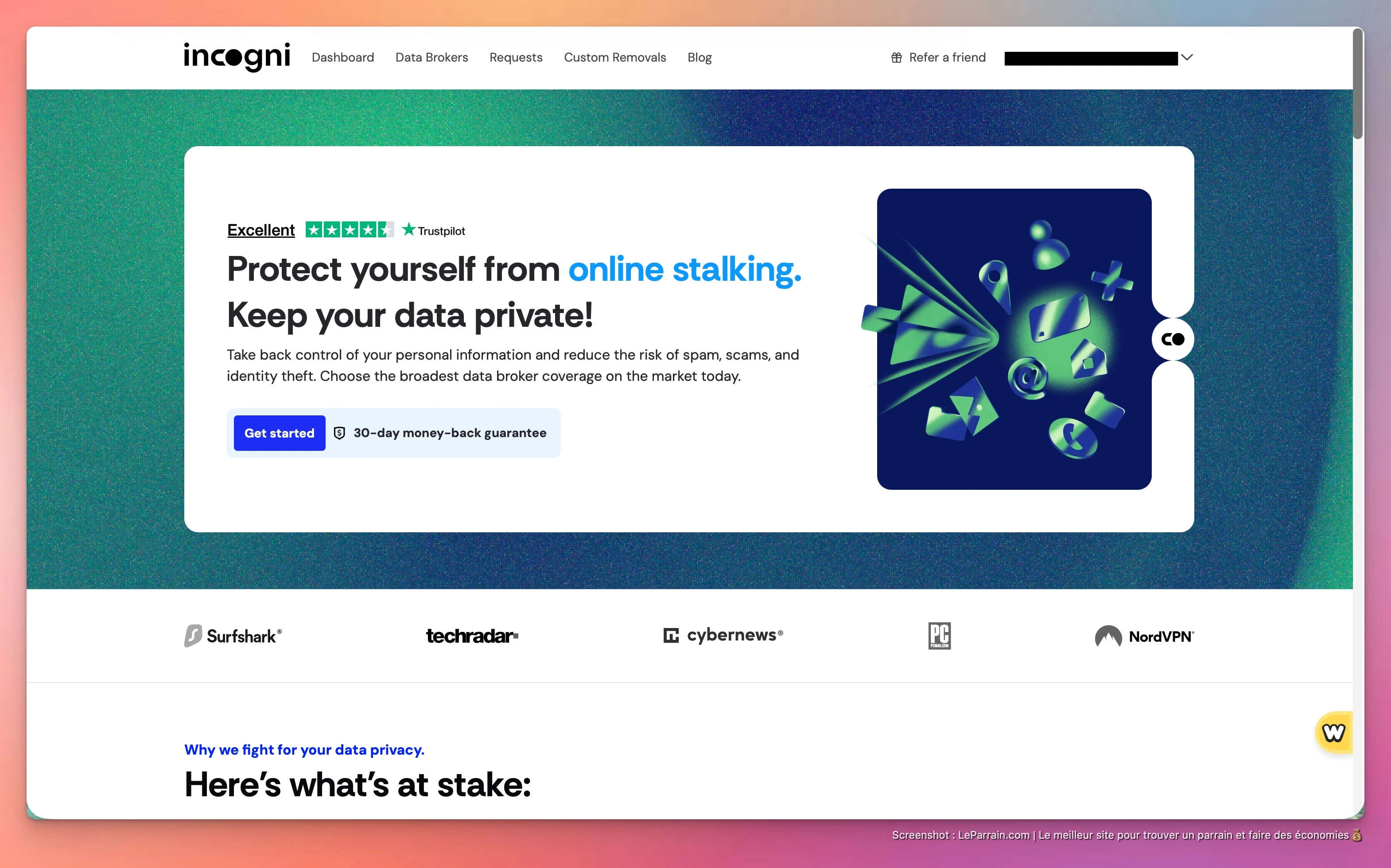Capture d'écran 3 du programme de parrainage Incogni