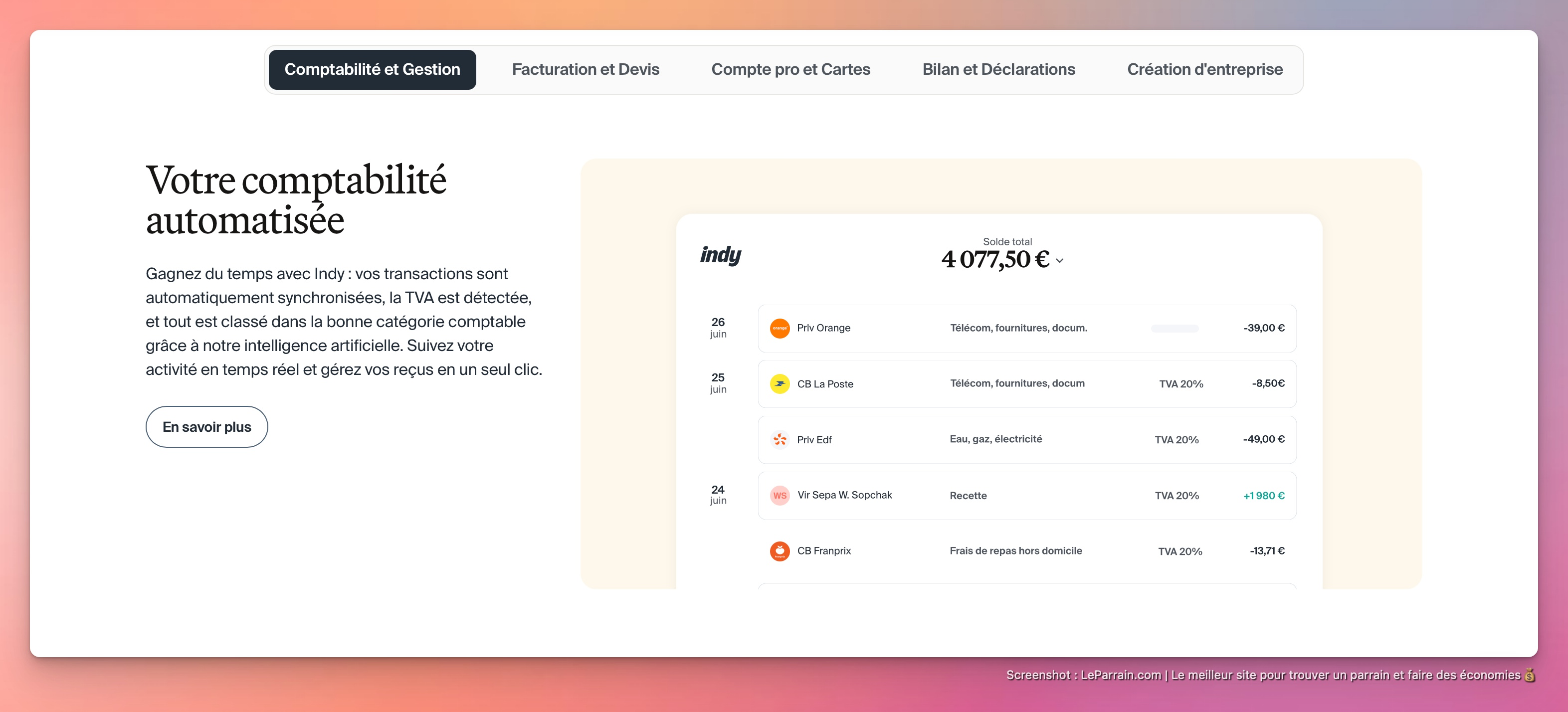 Capture d'écran 2 du programme de parrainage Indy