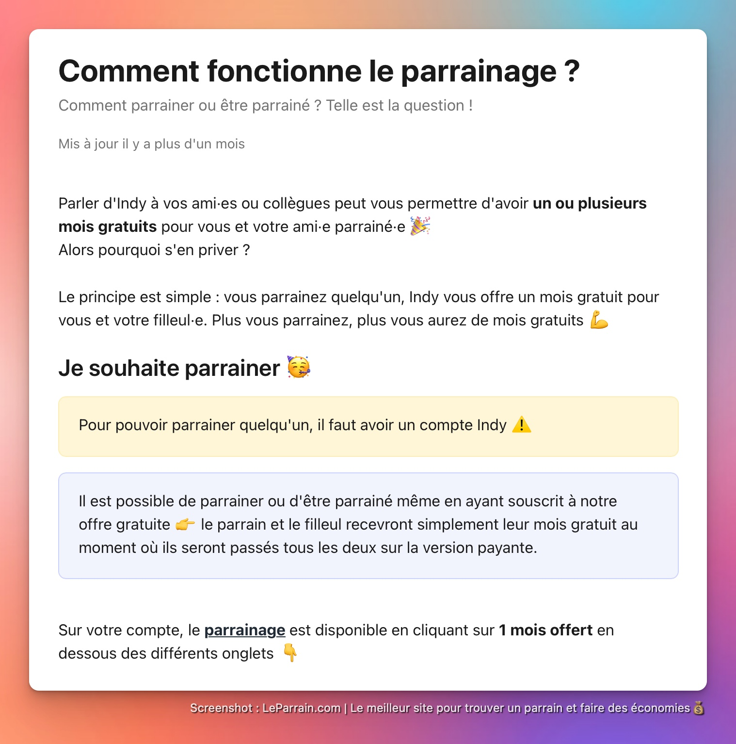 Capture d'écran 4 du programme de parrainage Indy
