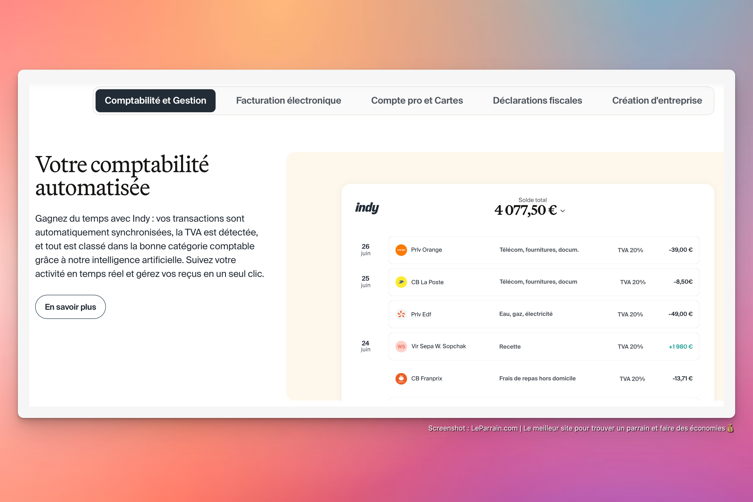 Capture d'écran 5 du programme de parrainage Indy