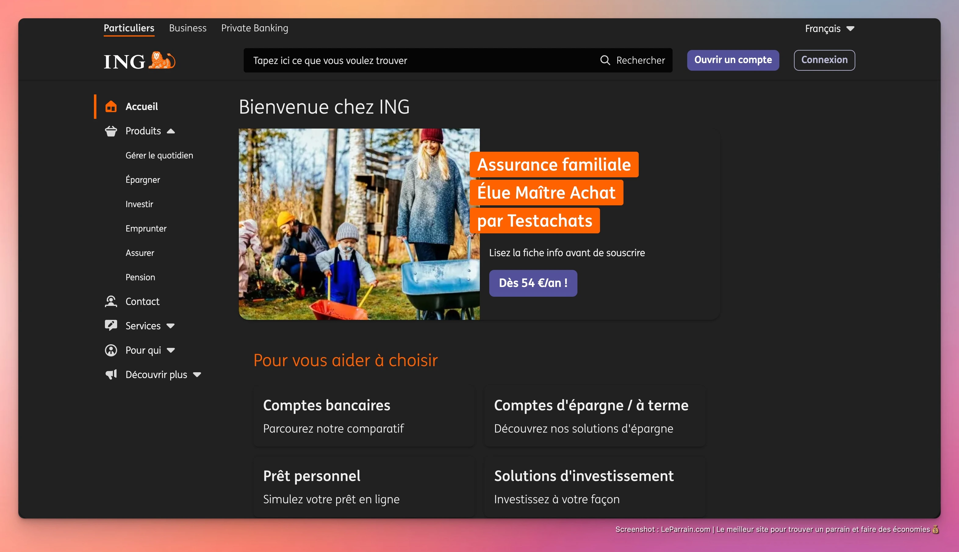 Capture d'écran 1 du programme de parrainage ING