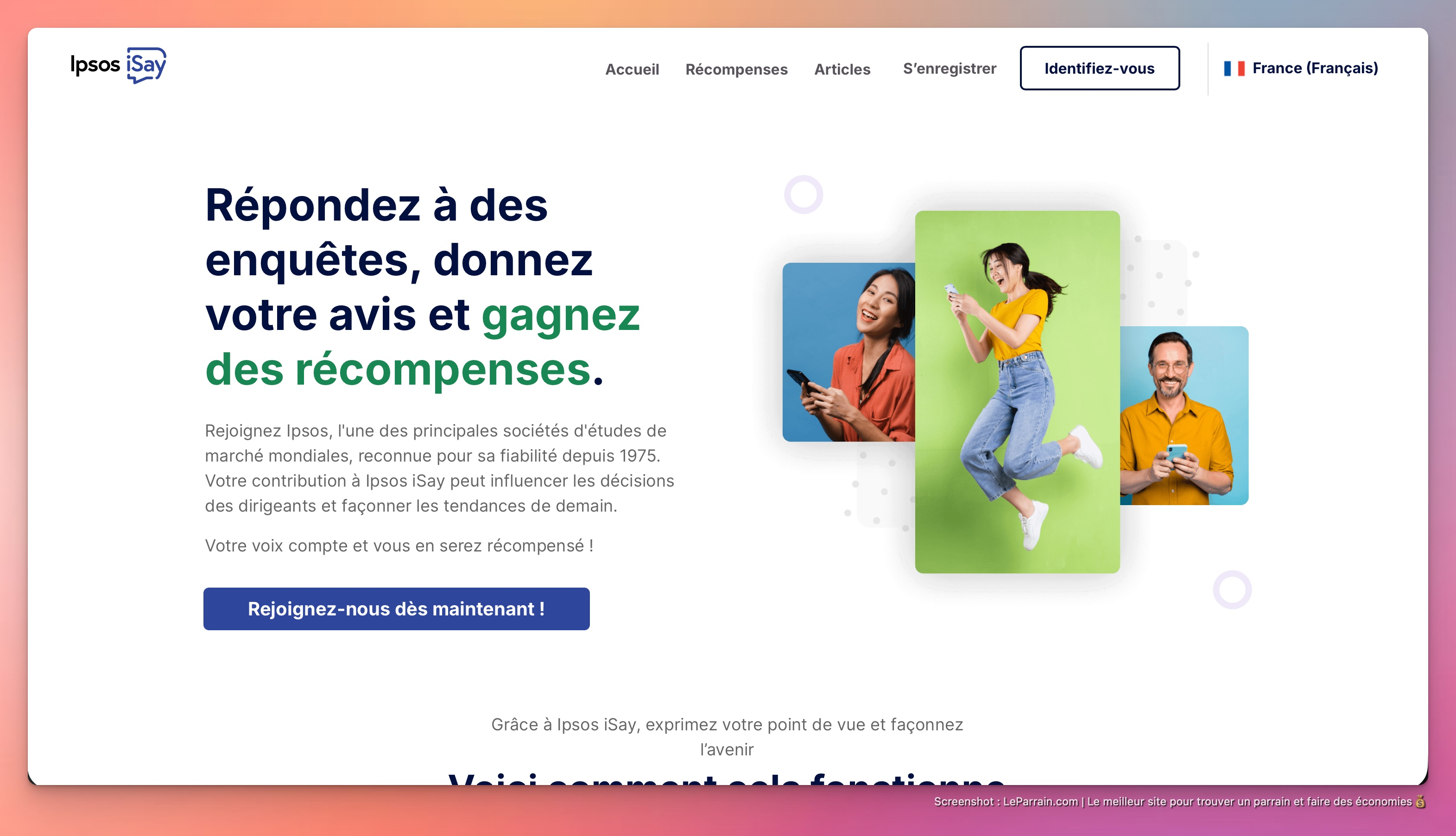 Capture d'écran 1 du programme de parrainage Ipsos