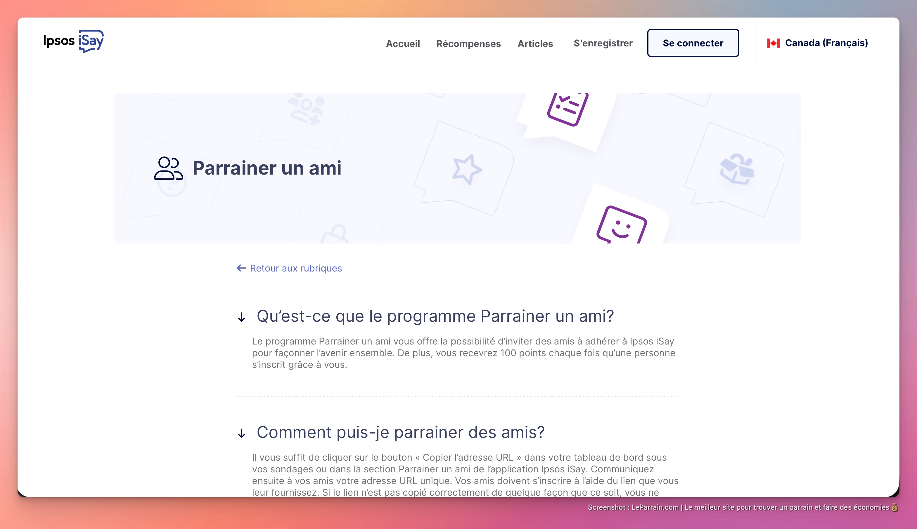 Capture d'écran 2 du programme de parrainage Ipsos