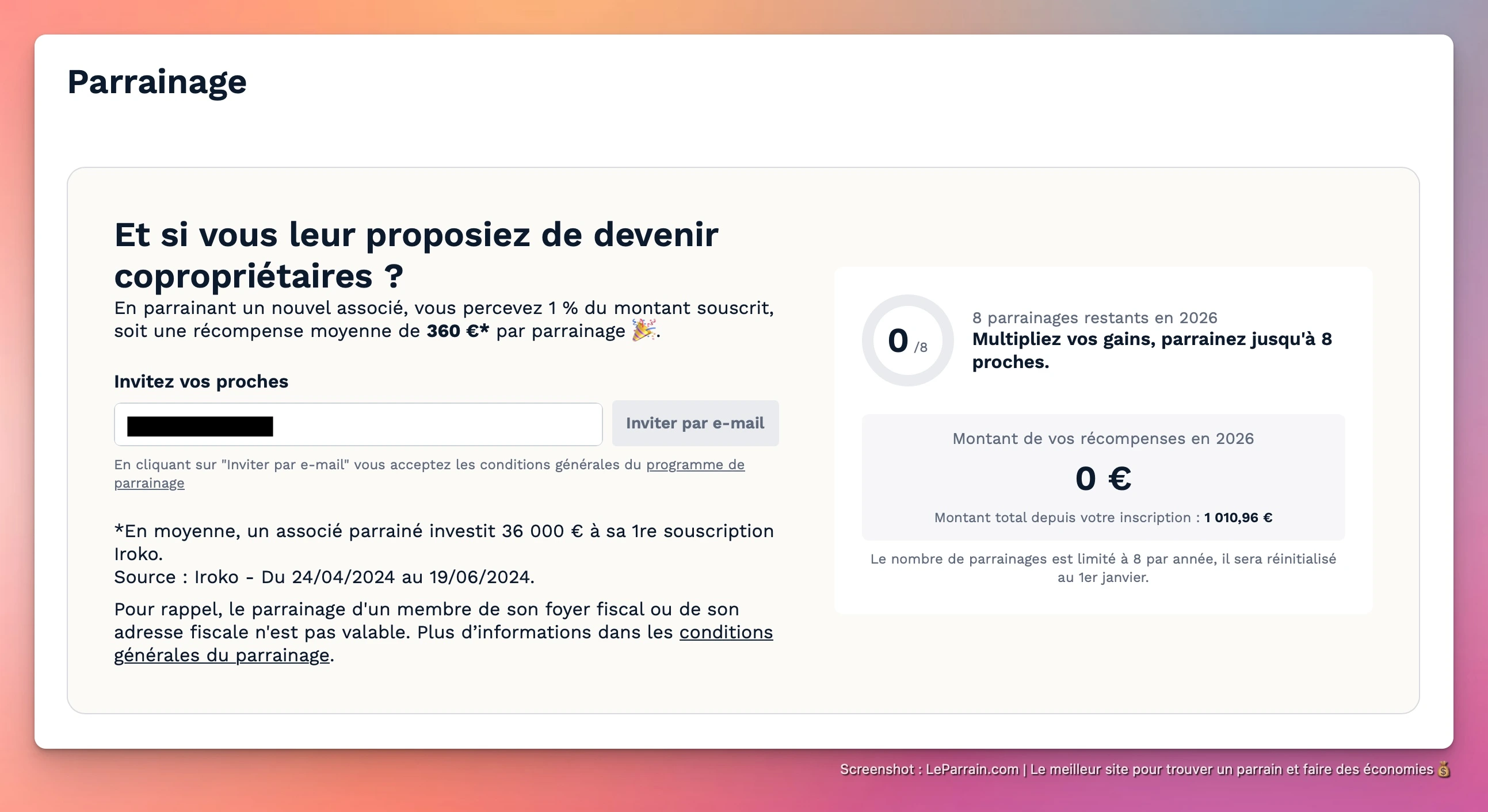 Capture d'écran 3 du programme de parrainage Iroko