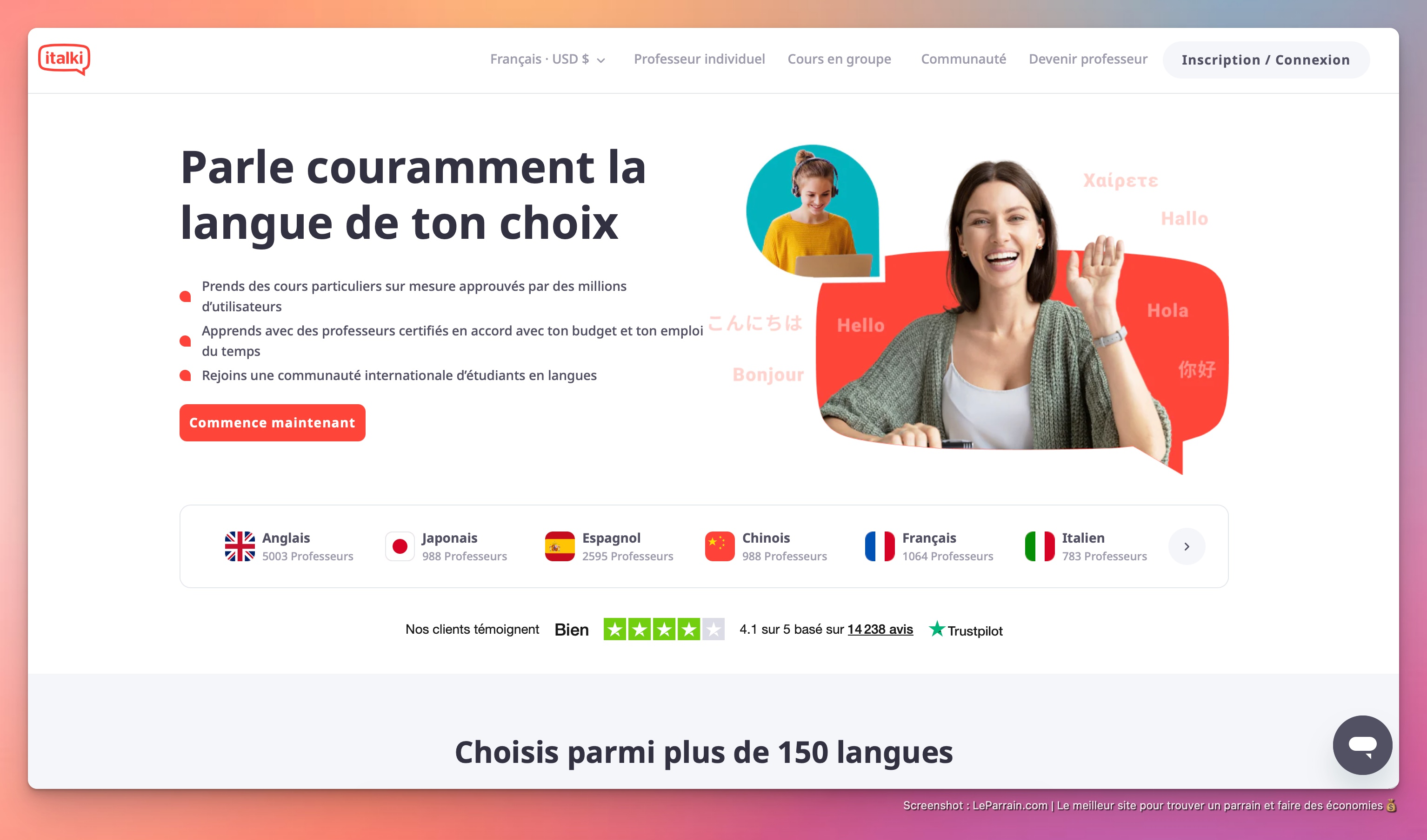 Capture d'écran 1 du programme de parrainage Italki