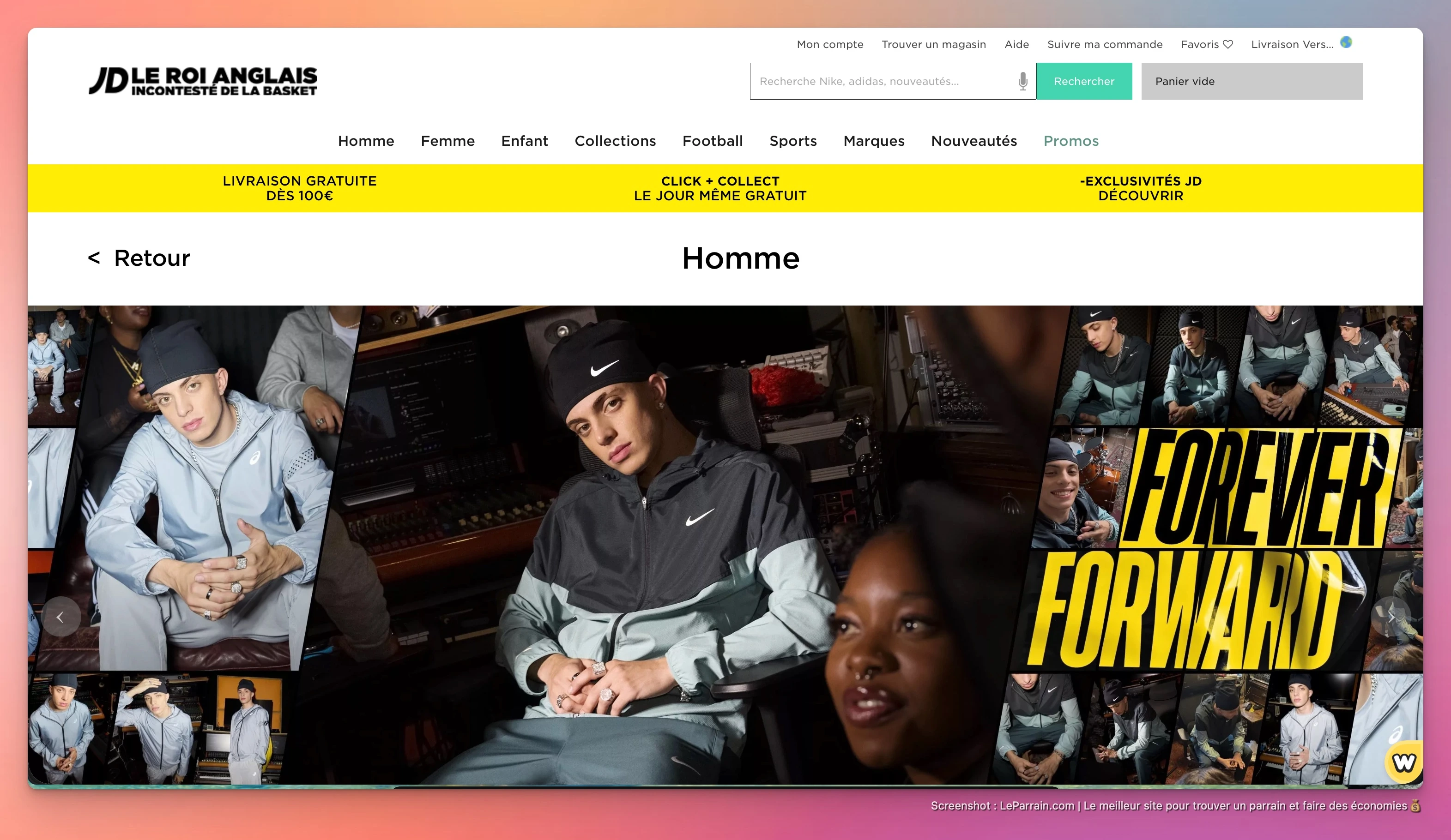 Capture d'écran 1 du programme de parrainage JD Sports