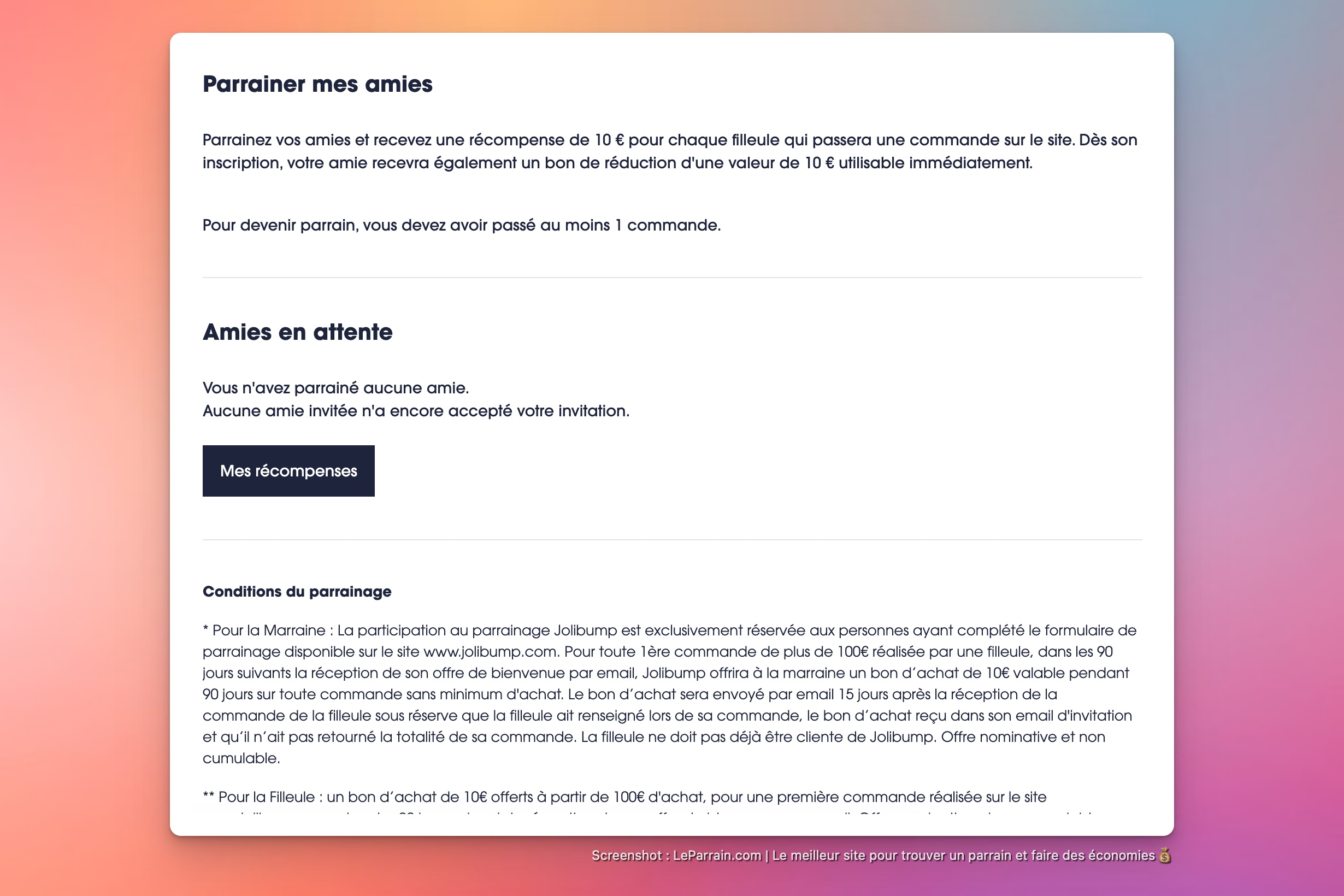 Capture d'écran 2 du programme de parrainage Jolibump