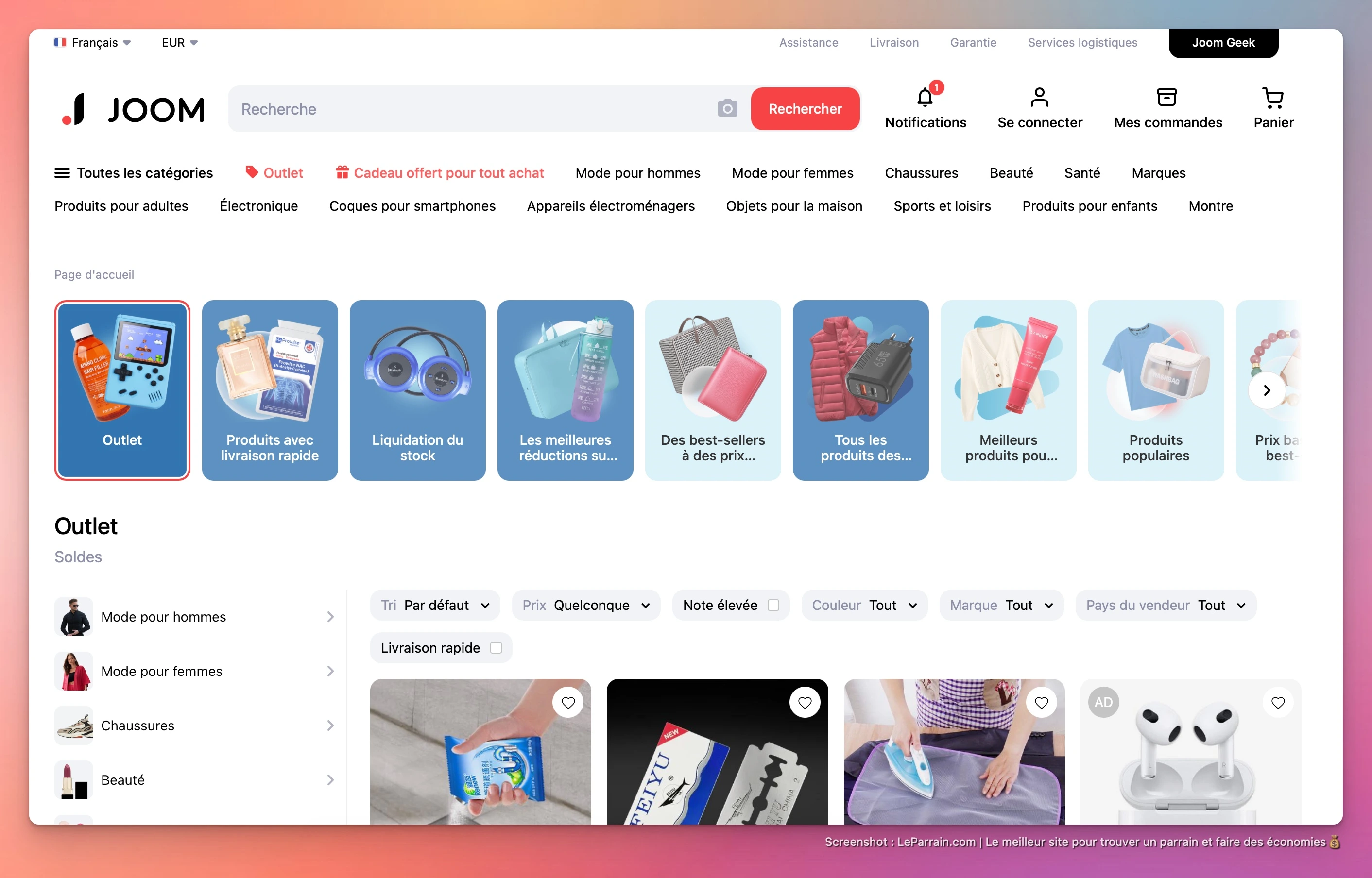 Capture d'écran 1 du programme de parrainage Joom
