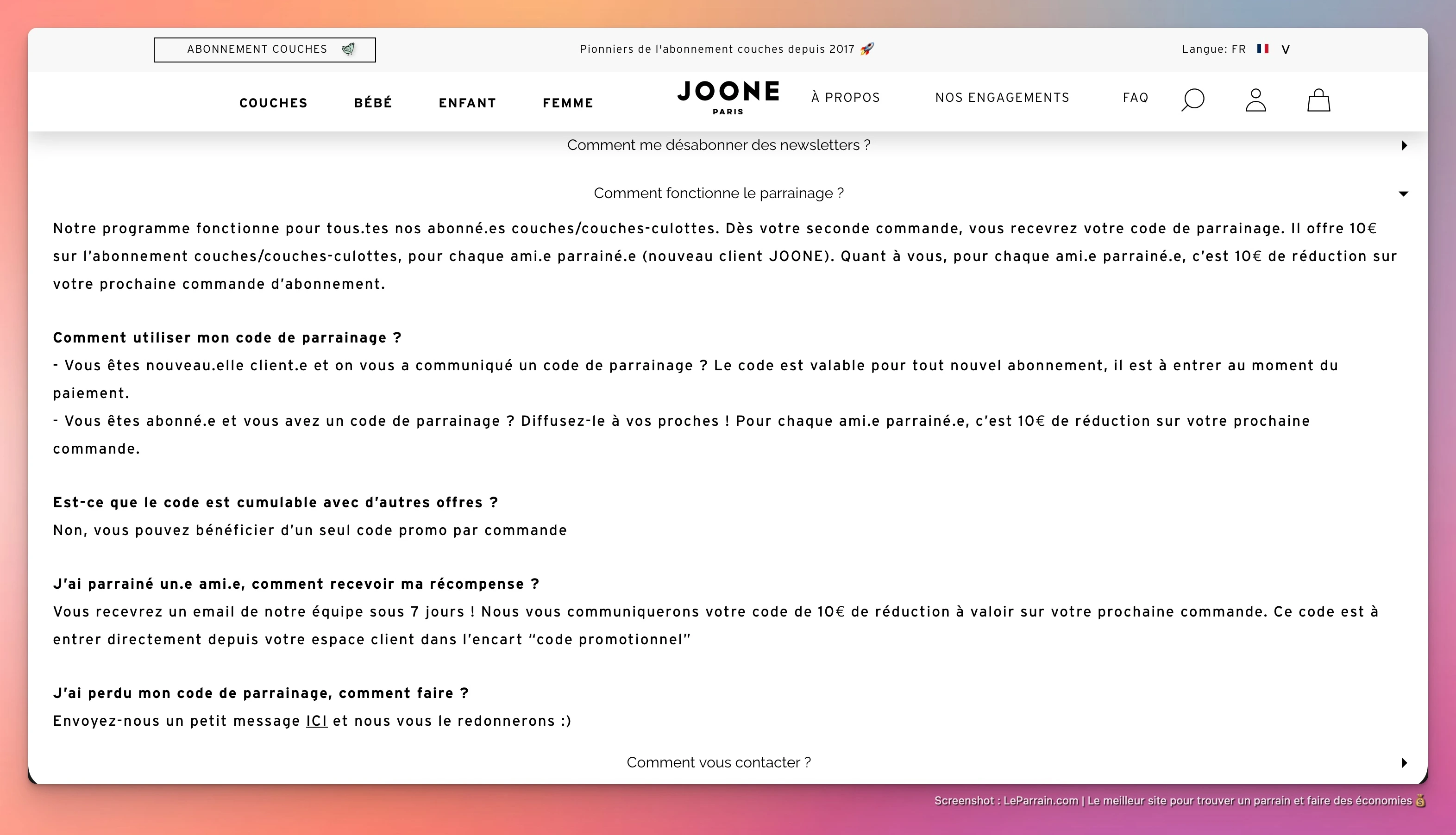 Capture d'écran 2 du programme de parrainage Joone