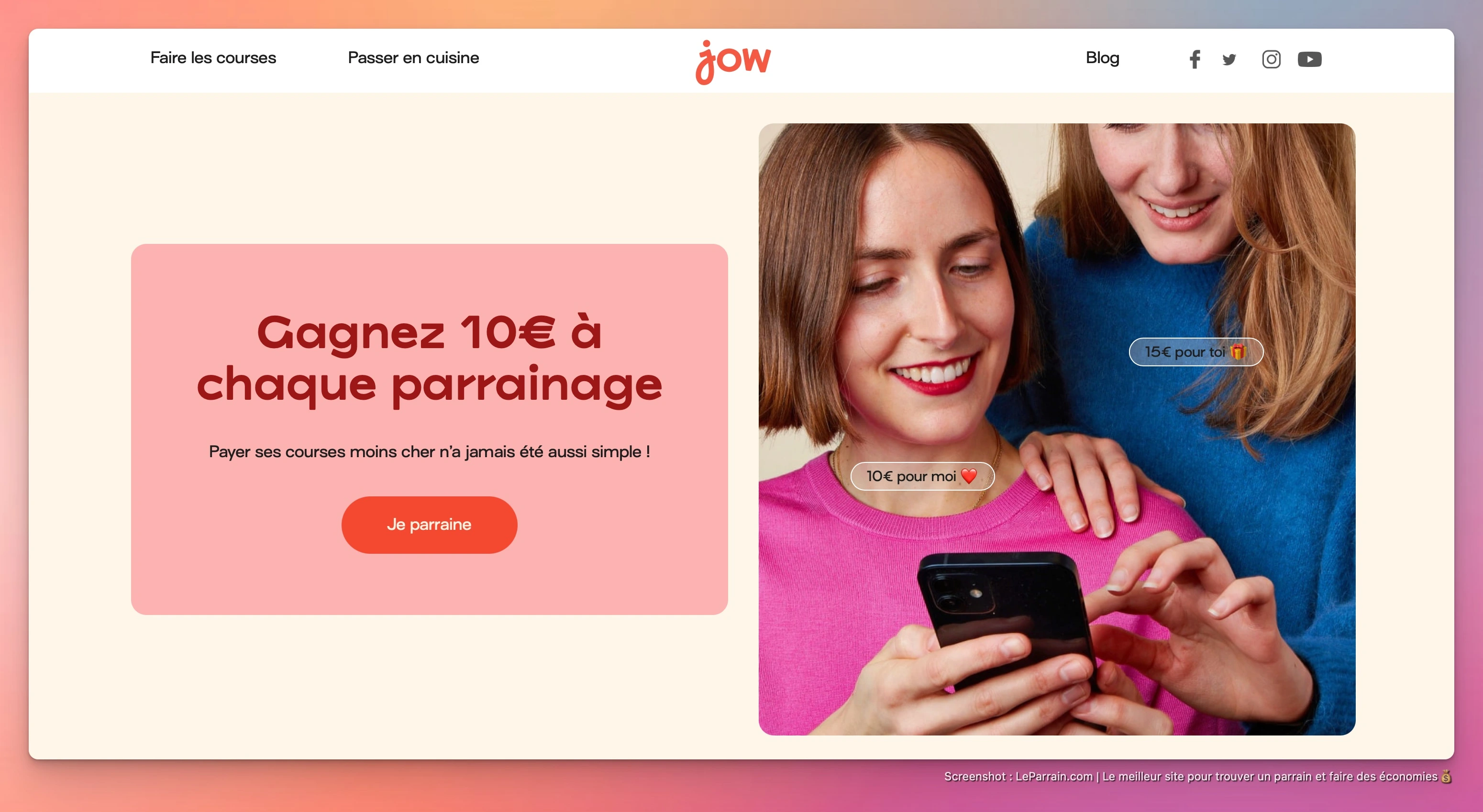 Capture d'écran 2 du programme de parrainage Jow