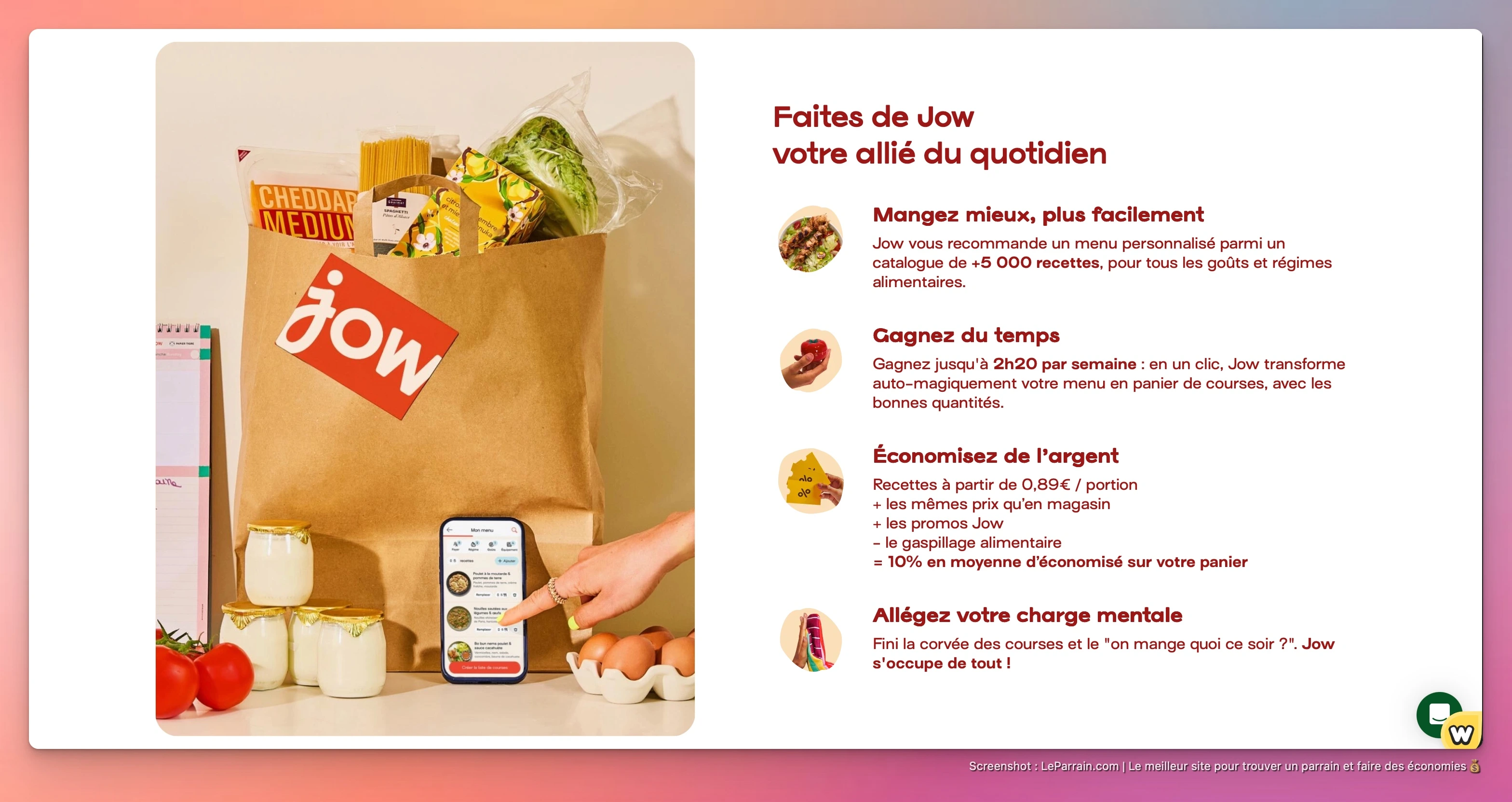 Capture d'écran 4 du programme de parrainage Jow