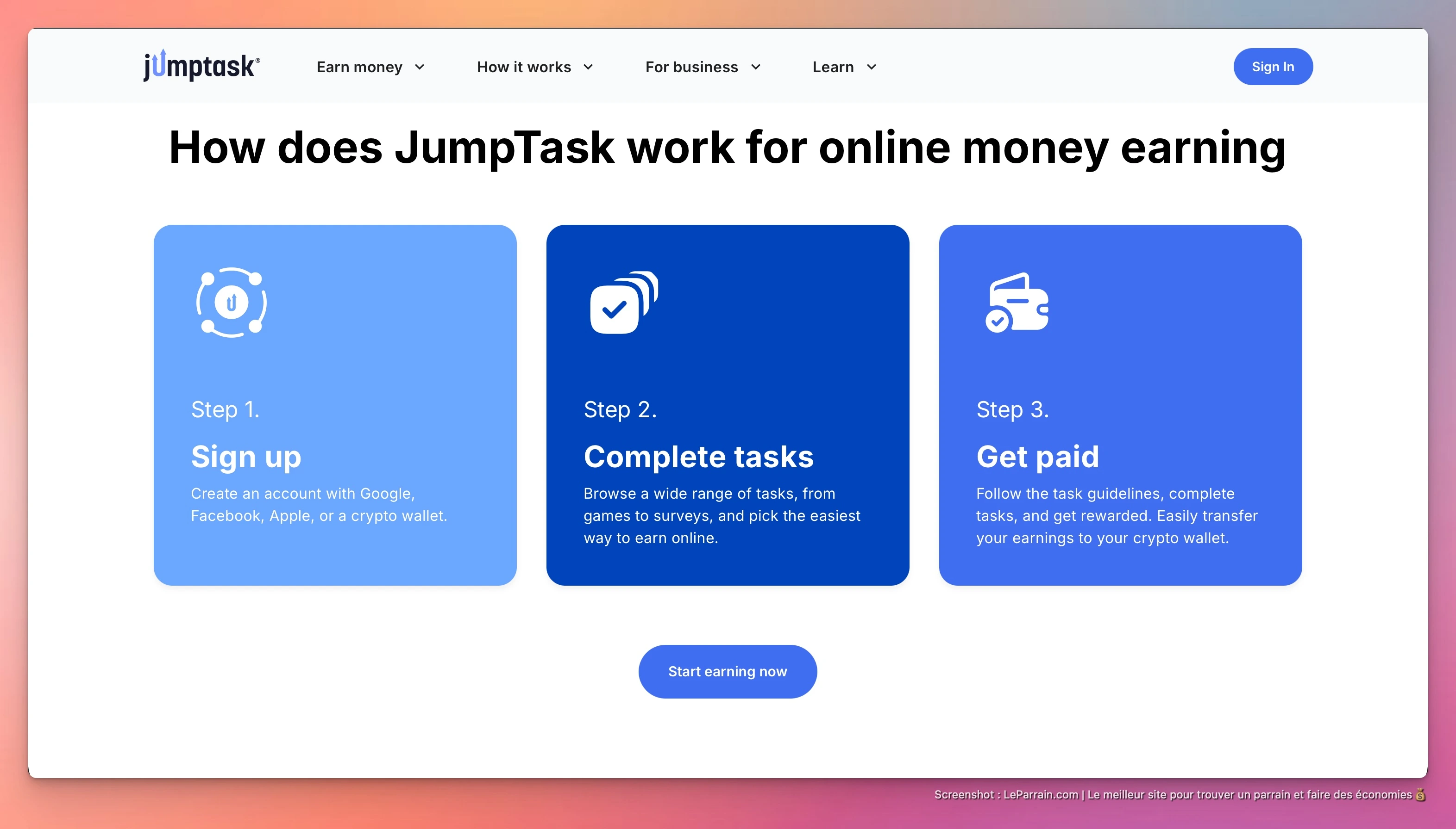 Capture d'écran 2 du programme de parrainage JumpTask
