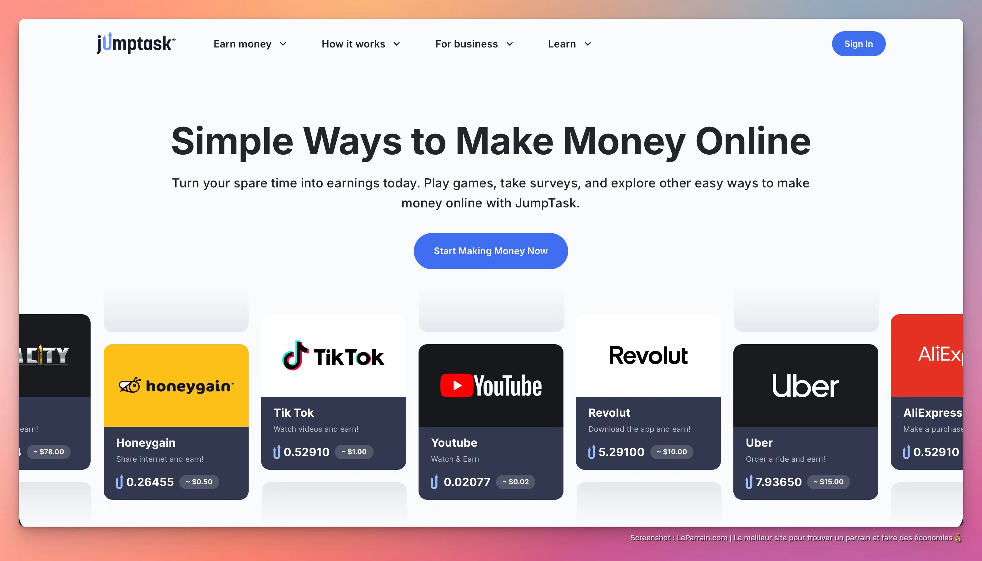 Capture d'écran 3 du programme de parrainage JumpTask
