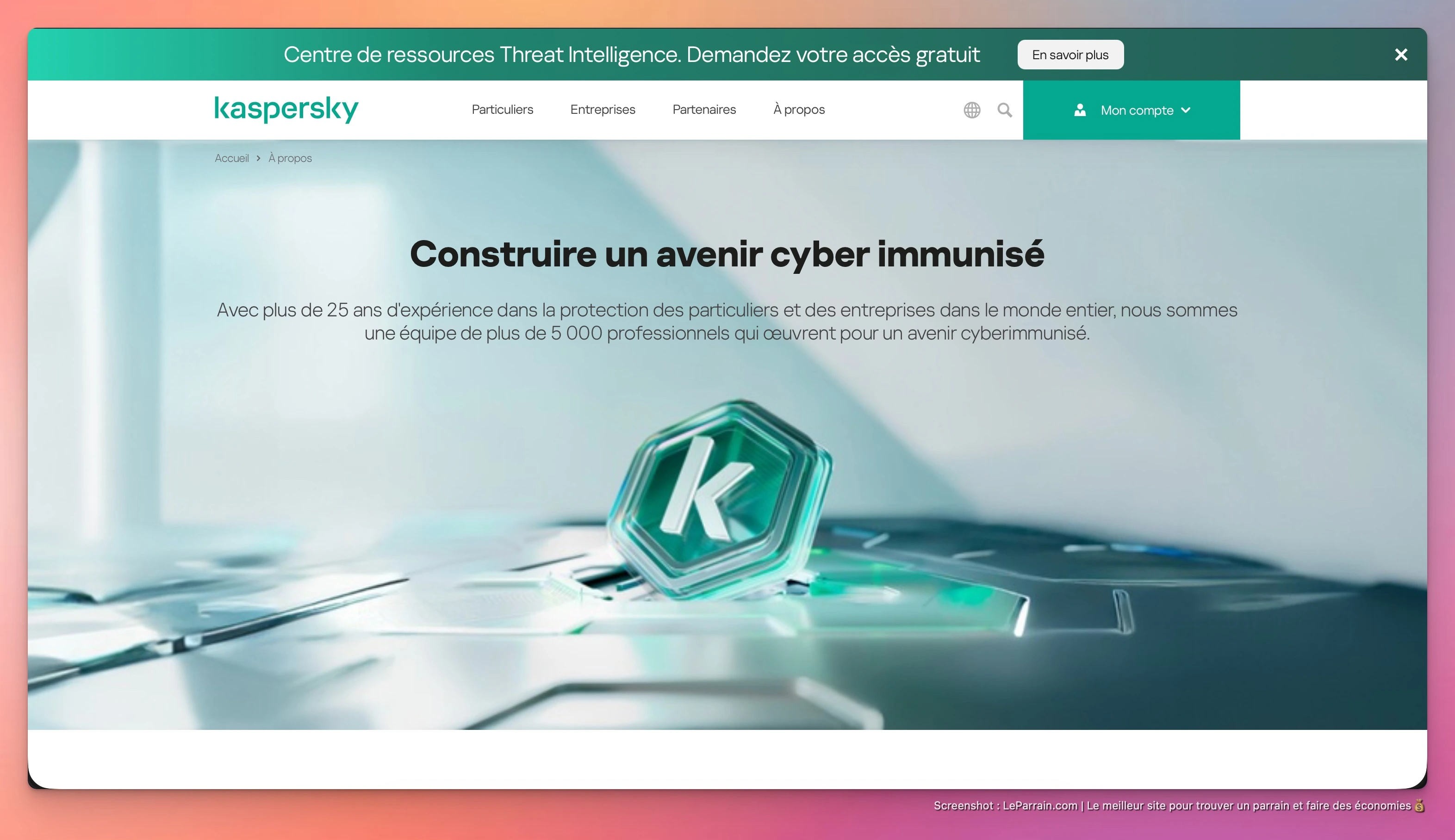 Capture d'écran 1 du programme de parrainage Kaspersky