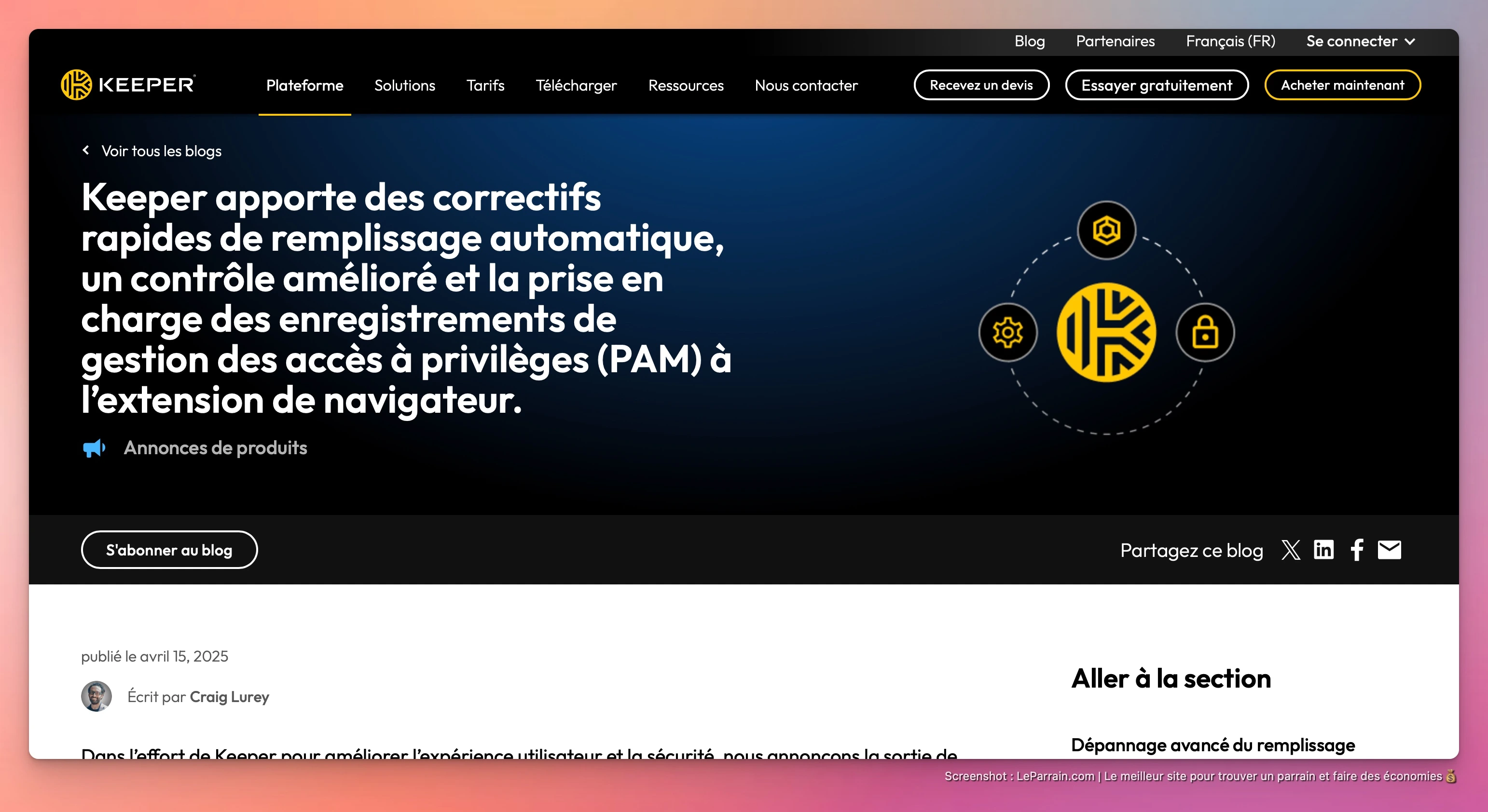 Capture d'écran 1 du programme de parrainage Keeper