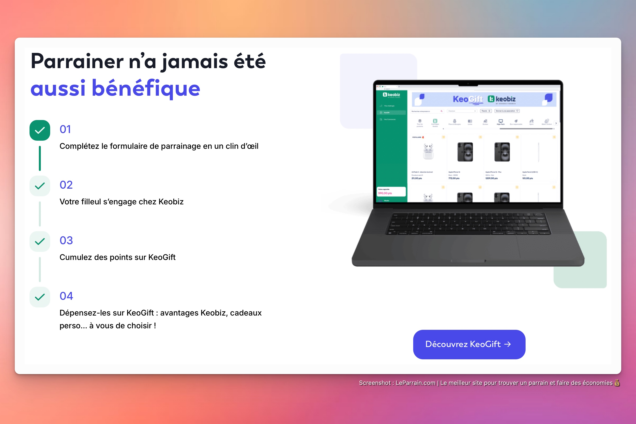 Capture d'écran 2 du programme de parrainage KeoBiz