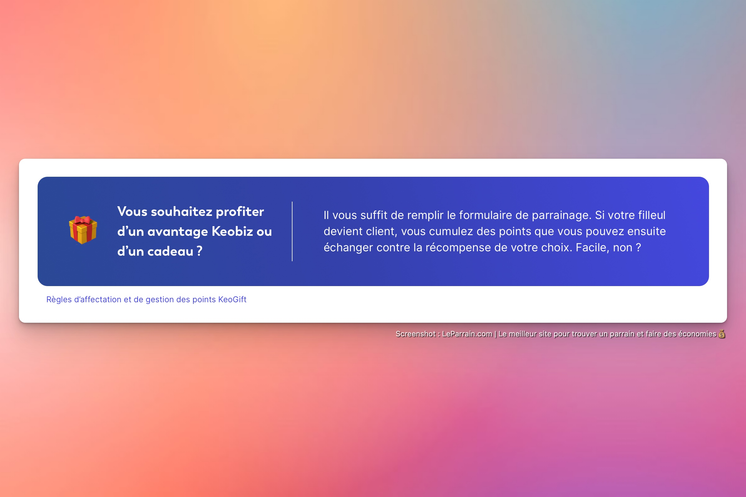 Capture d'écran 3 du programme de parrainage KeoBiz