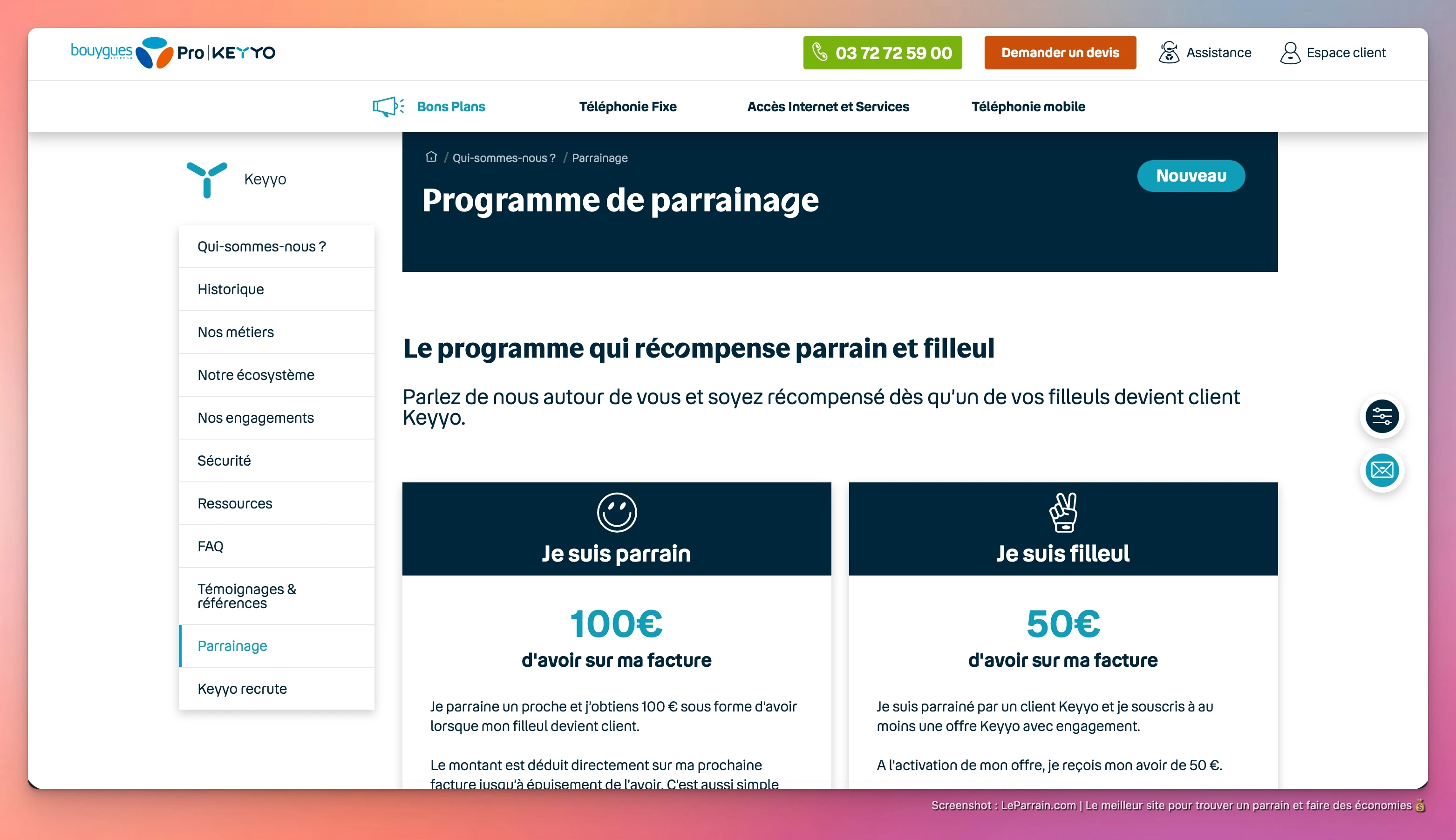 Capture d'écran 1 du programme de parrainage Keyyo