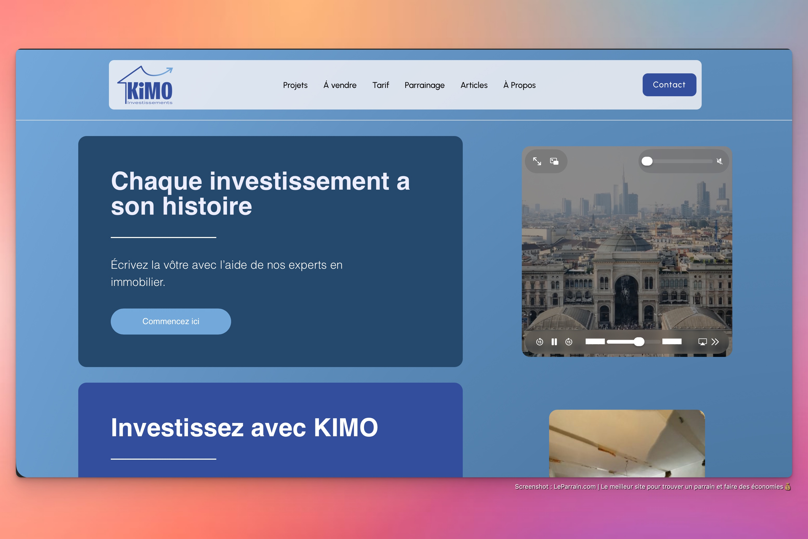 Capture d'écran 2 du programme de parrainage Kimo Investissements
