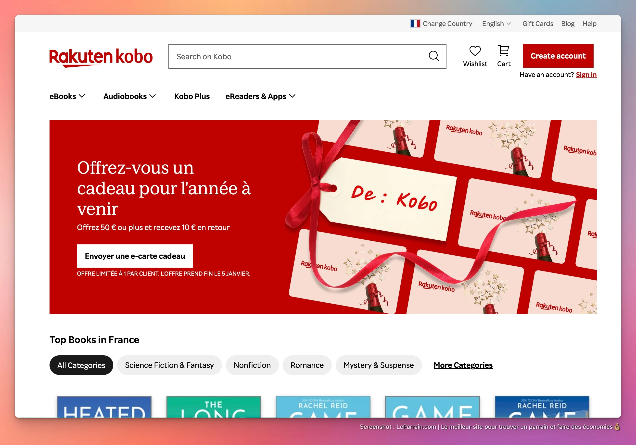 Capture d'écran 1 du programme de parrainage Kobo