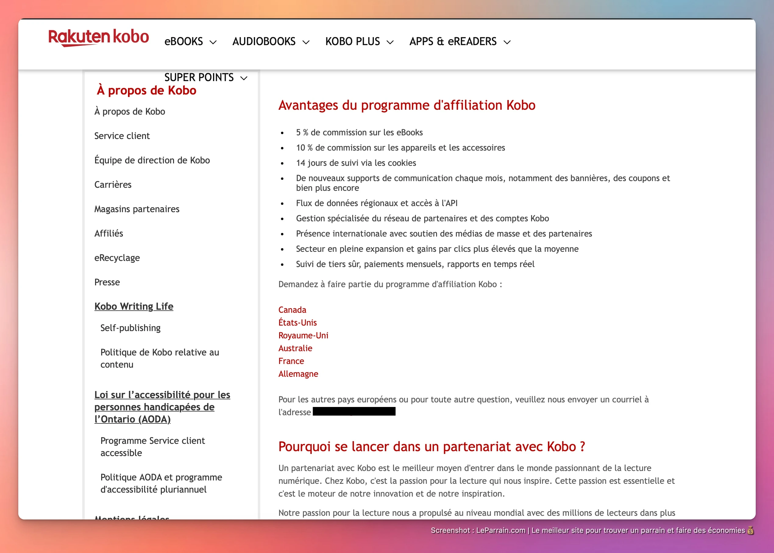 Capture d'écran 2 du programme de parrainage Kobo