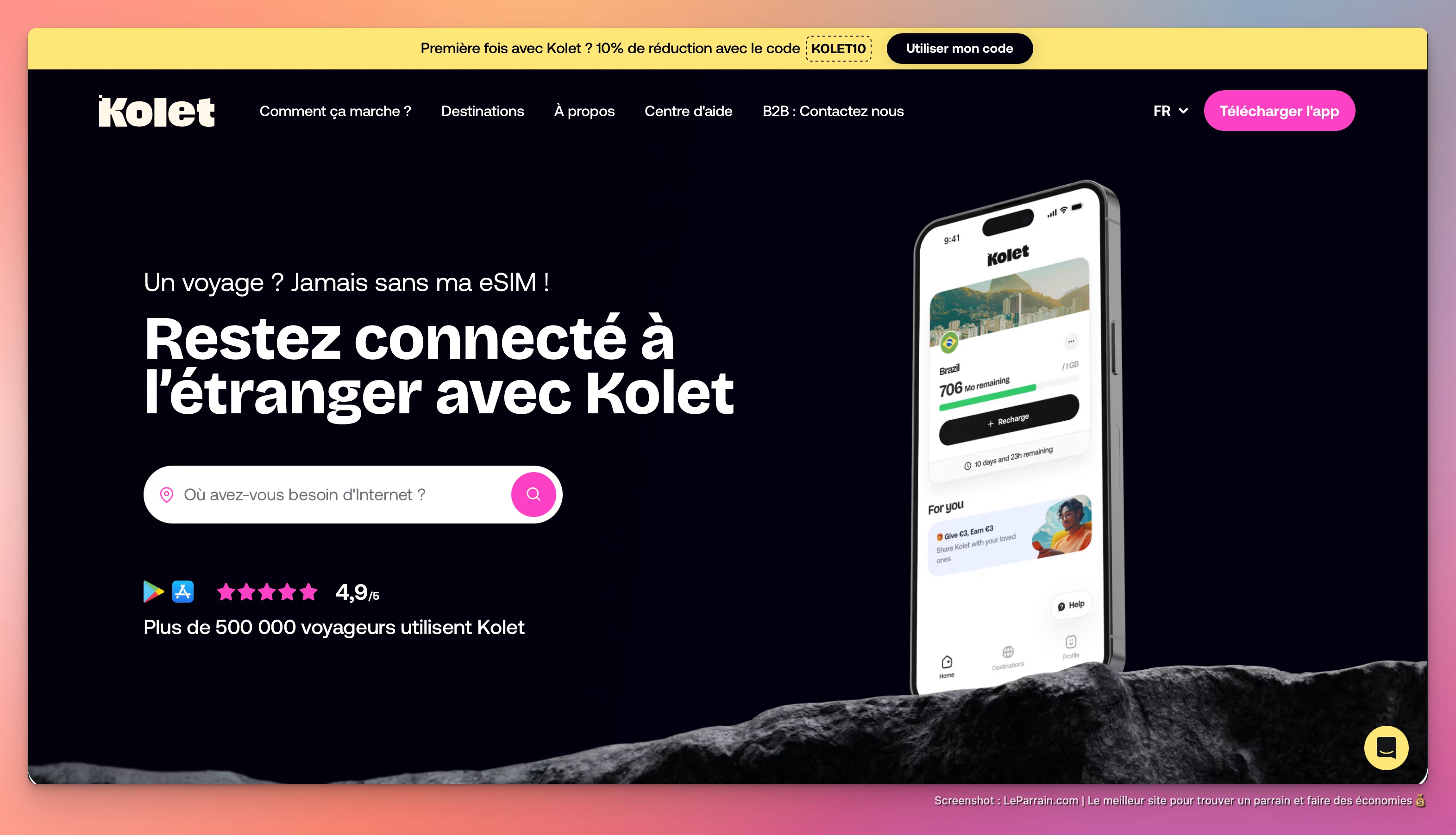 Capture d'écran 2 du programme de parrainage Kolet