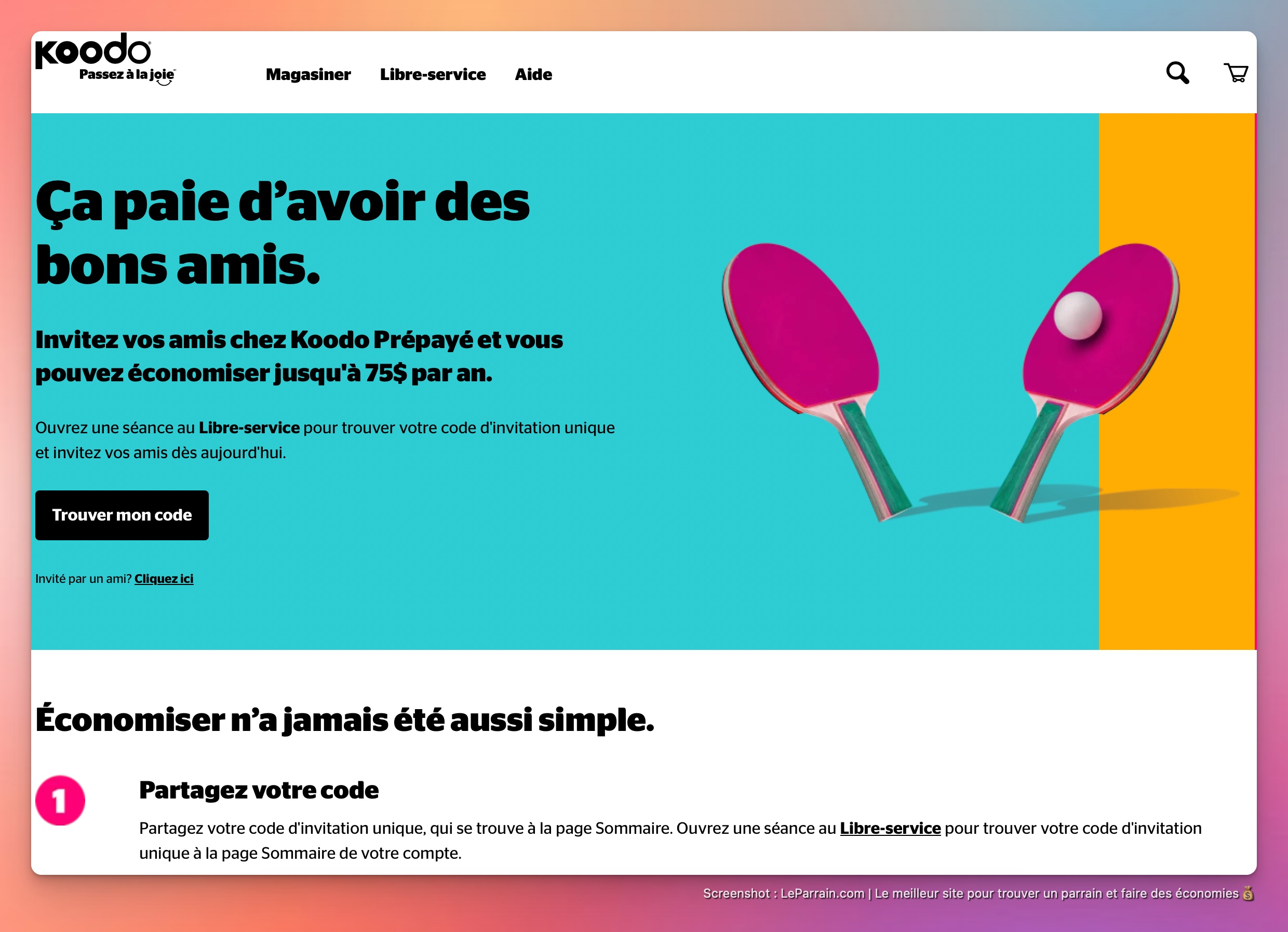 Capture d'écran 1 du programme de parrainage Koodo Mobile