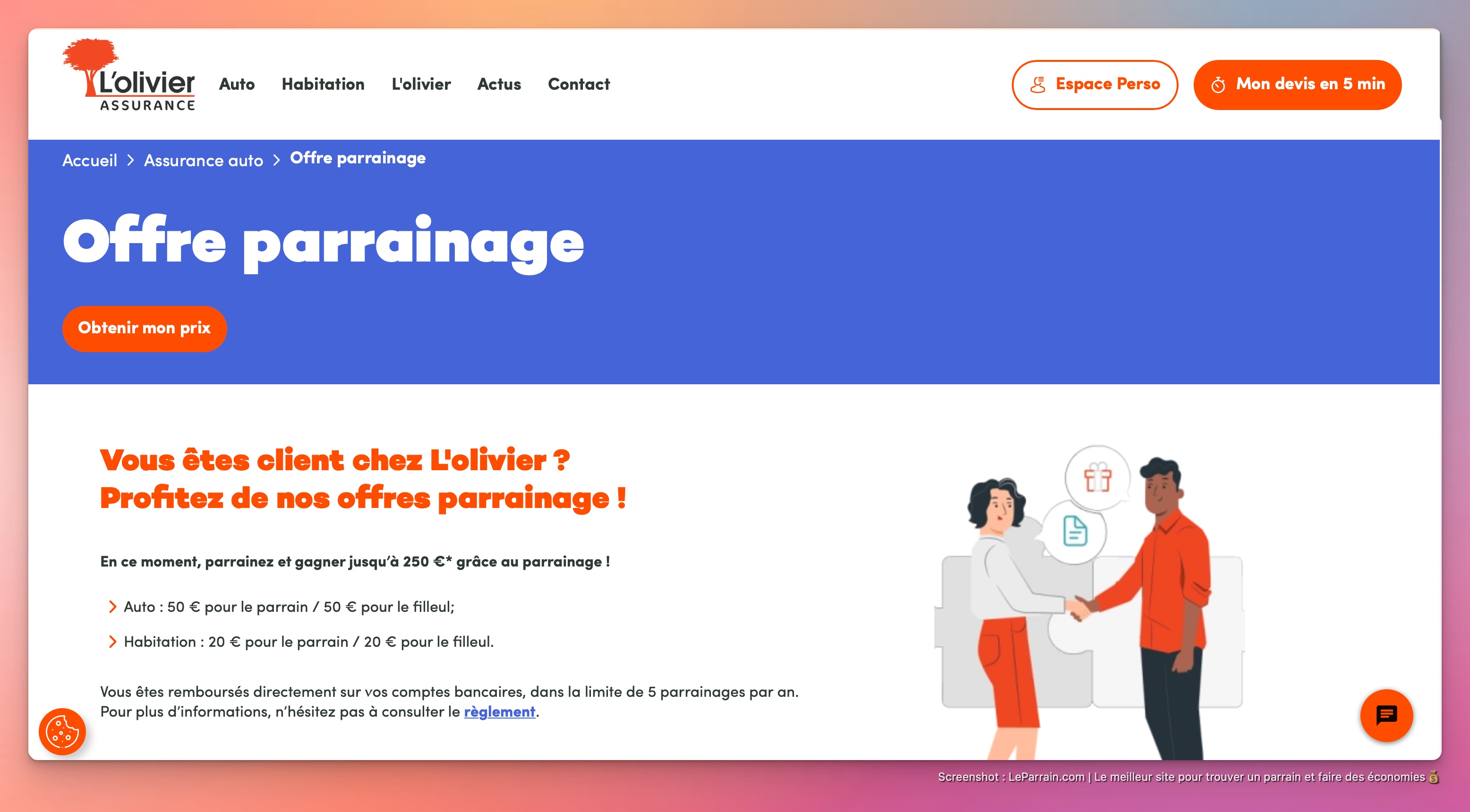 Capture d'écran 3 du programme de parrainage L'olivier Assurance