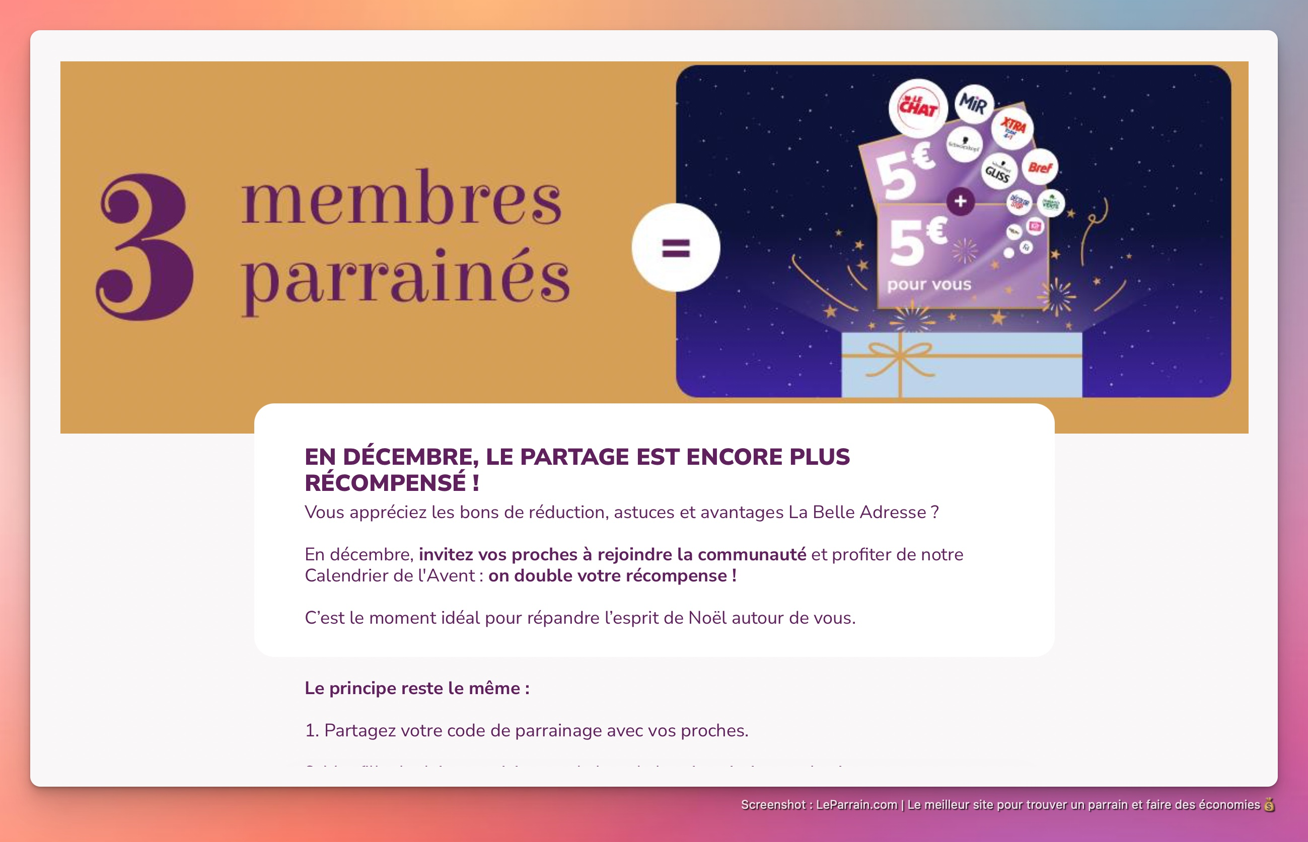 Capture d'écran 1 du programme de parrainage La Belle Adresse