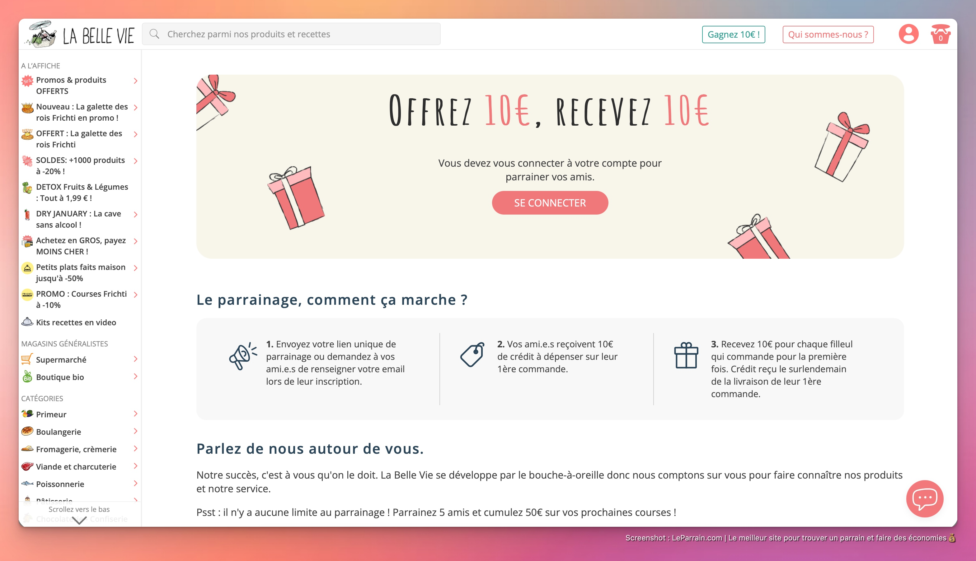 Capture d'écran 1 du programme de parrainage La Belle Vie