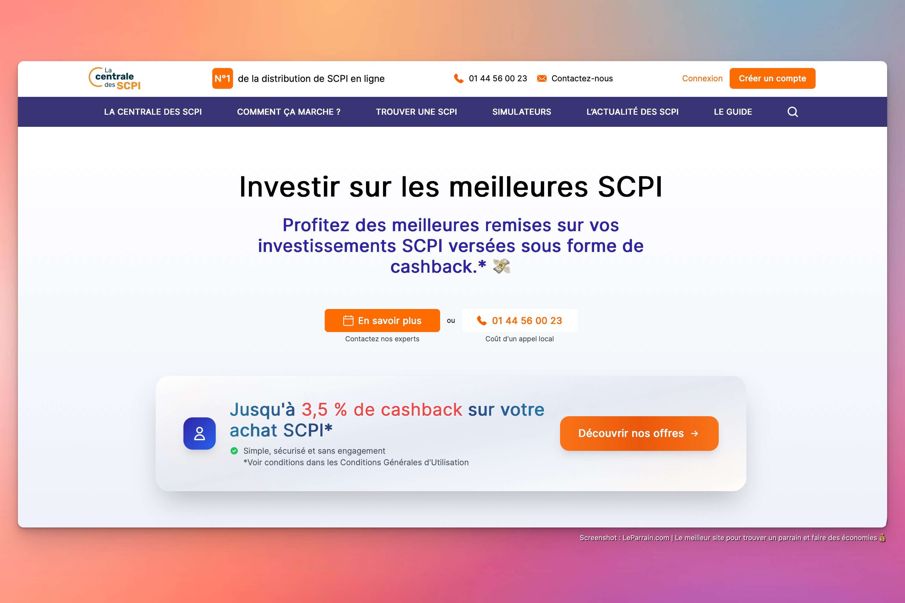 Capture d'écran 2 du programme de parrainage La Centrale des SCPI
