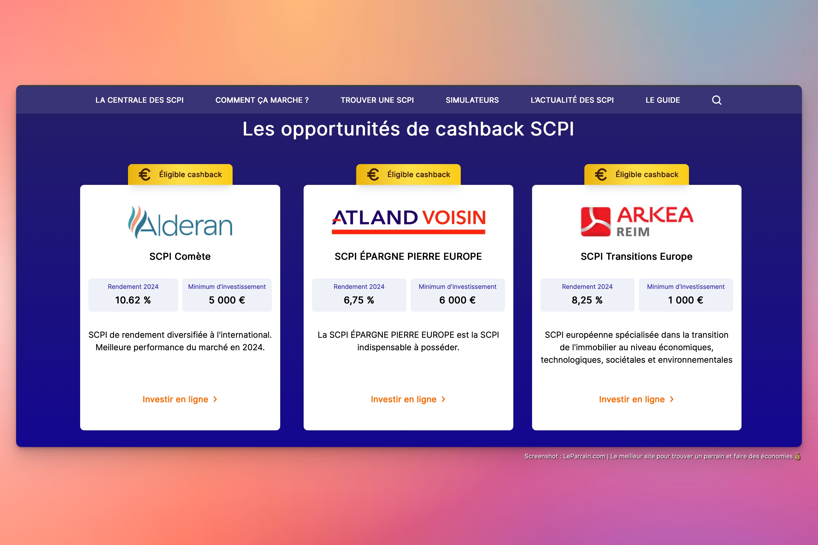 Capture d'écran 3 du programme de parrainage La Centrale des SCPI