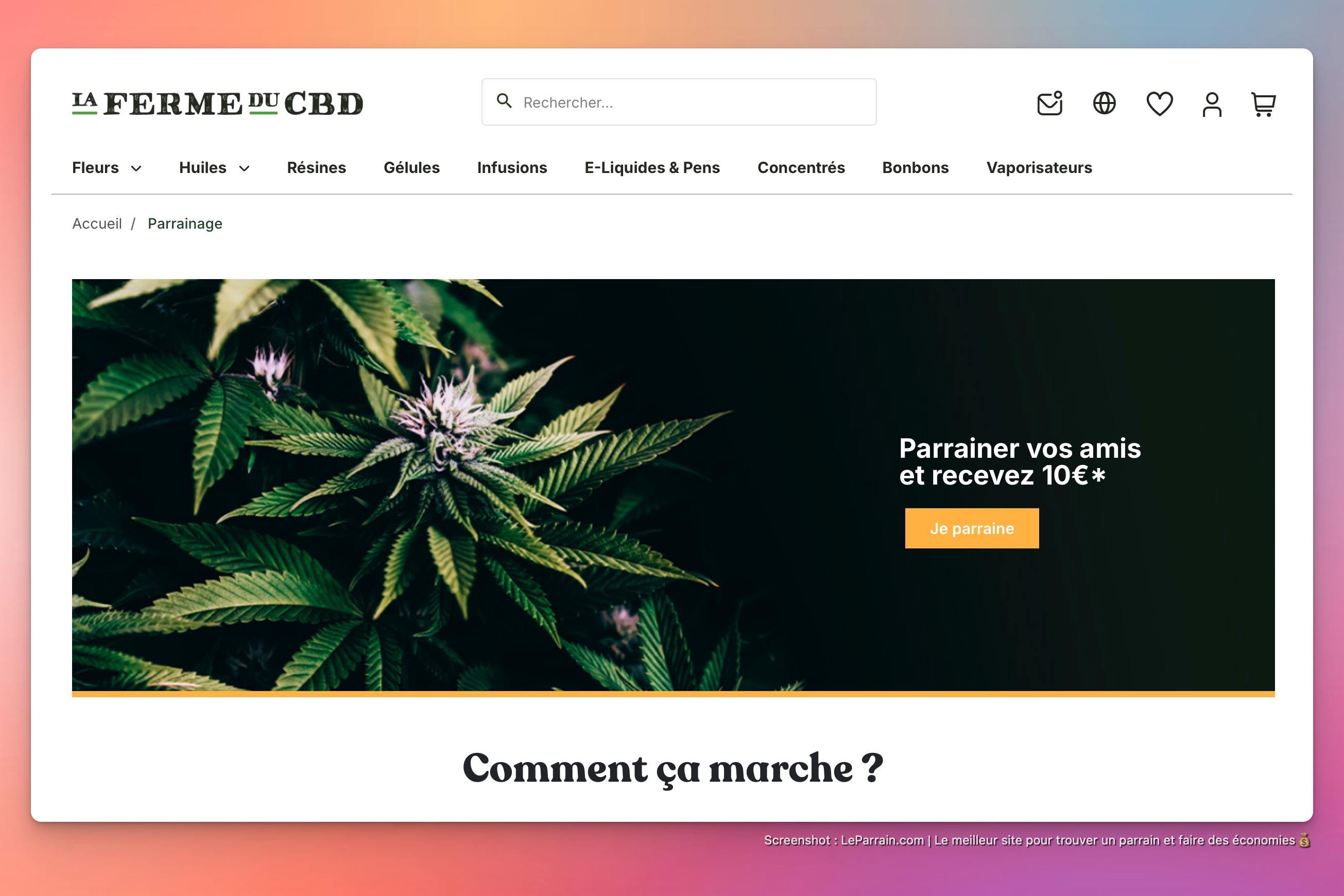 Capture d'écran 1 du programme de parrainage La Ferme du CBD