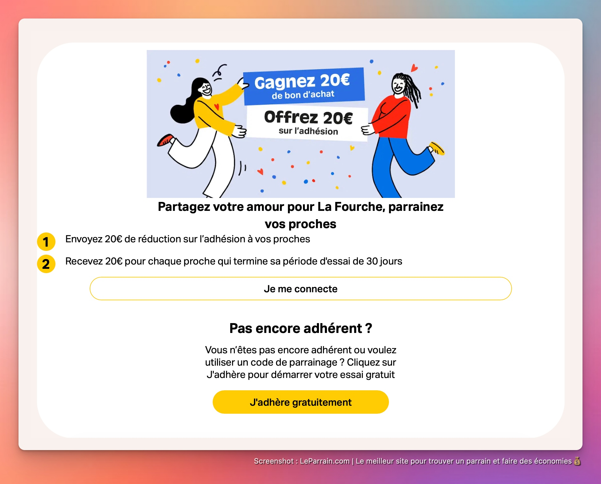 Capture d'écran 1 du programme de parrainage La Fourche