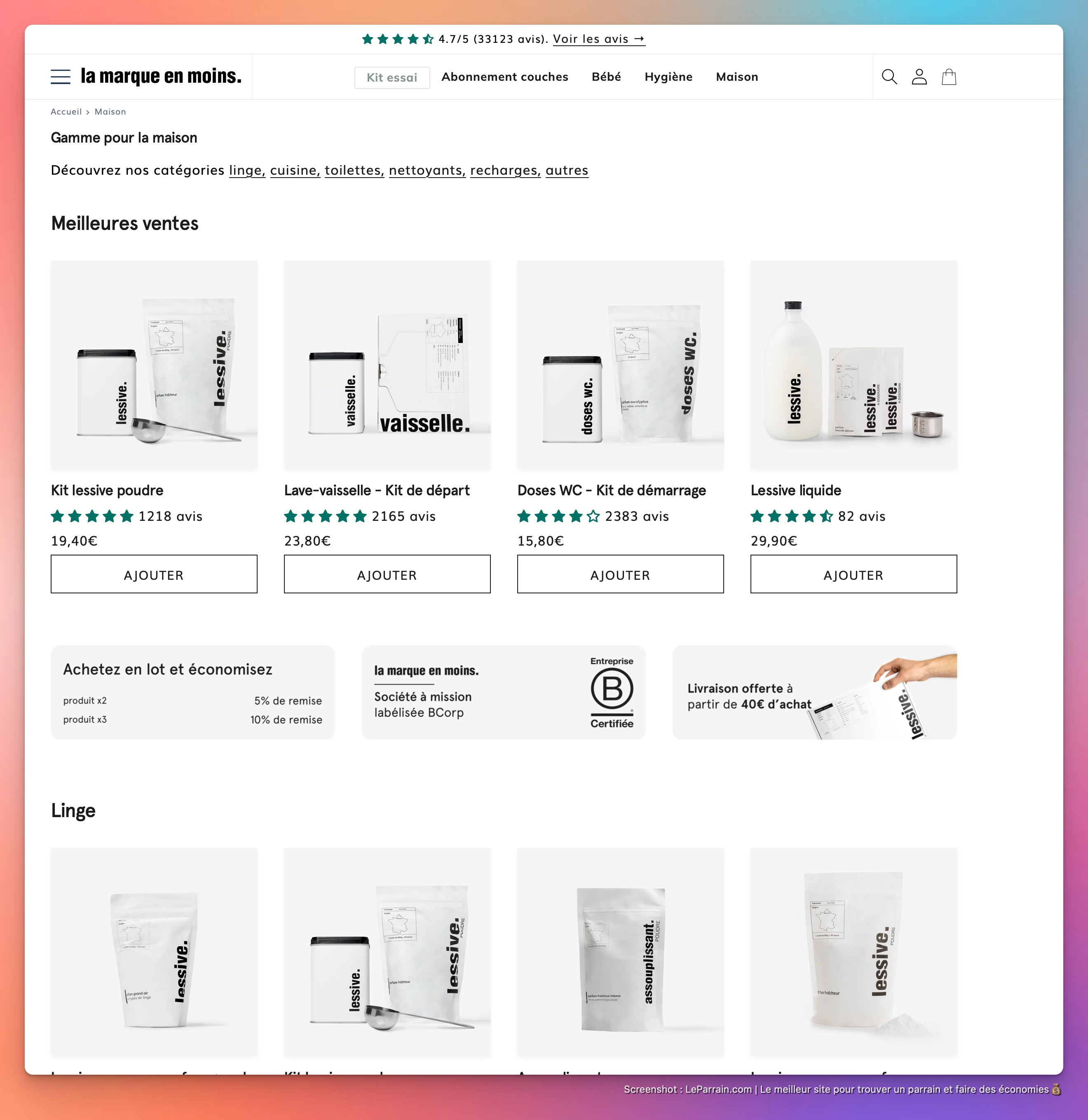 Capture d'écran 3 du programme de parrainage La Marque en moins