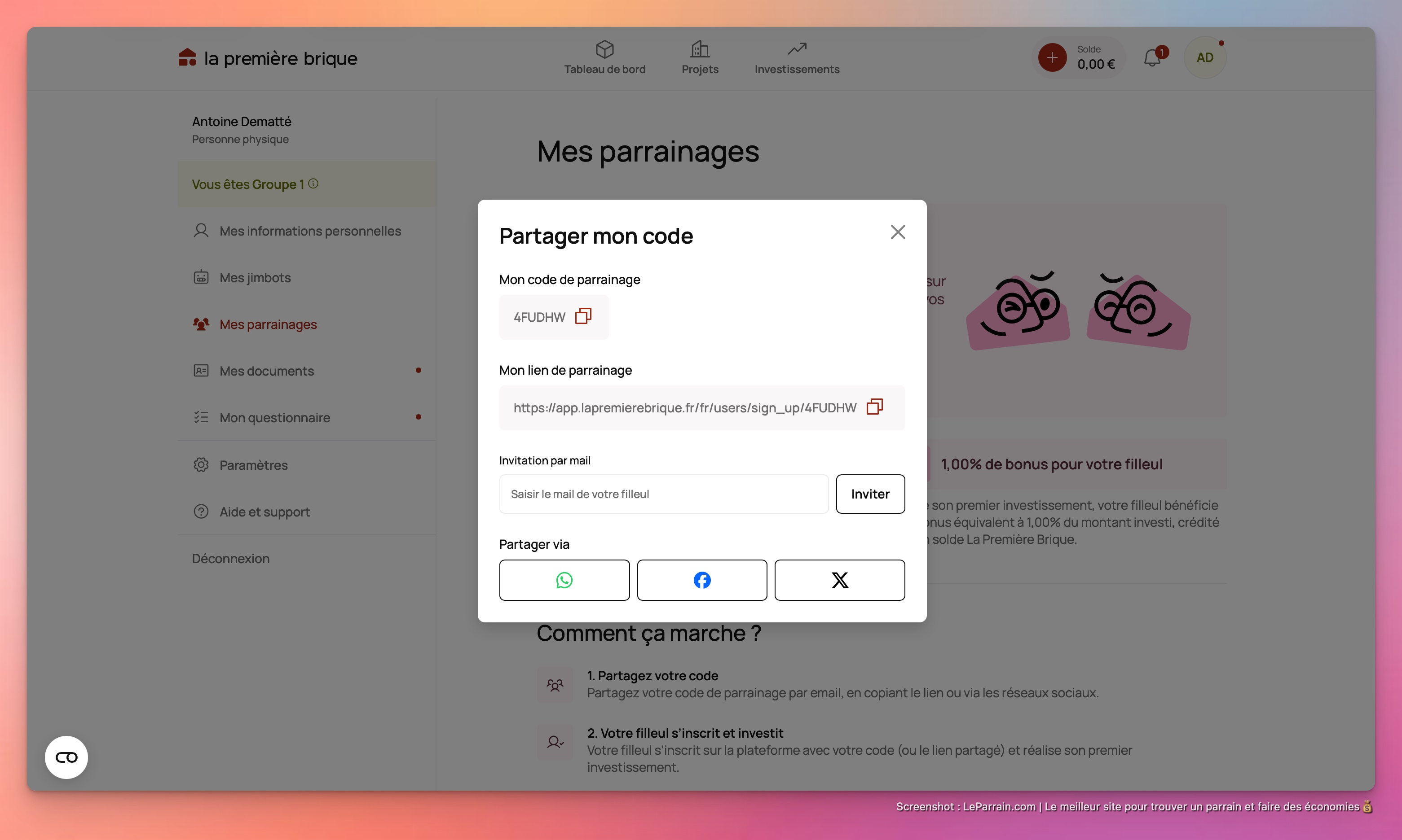 Capture d'écran 1 du programme de parrainage La Première Brique